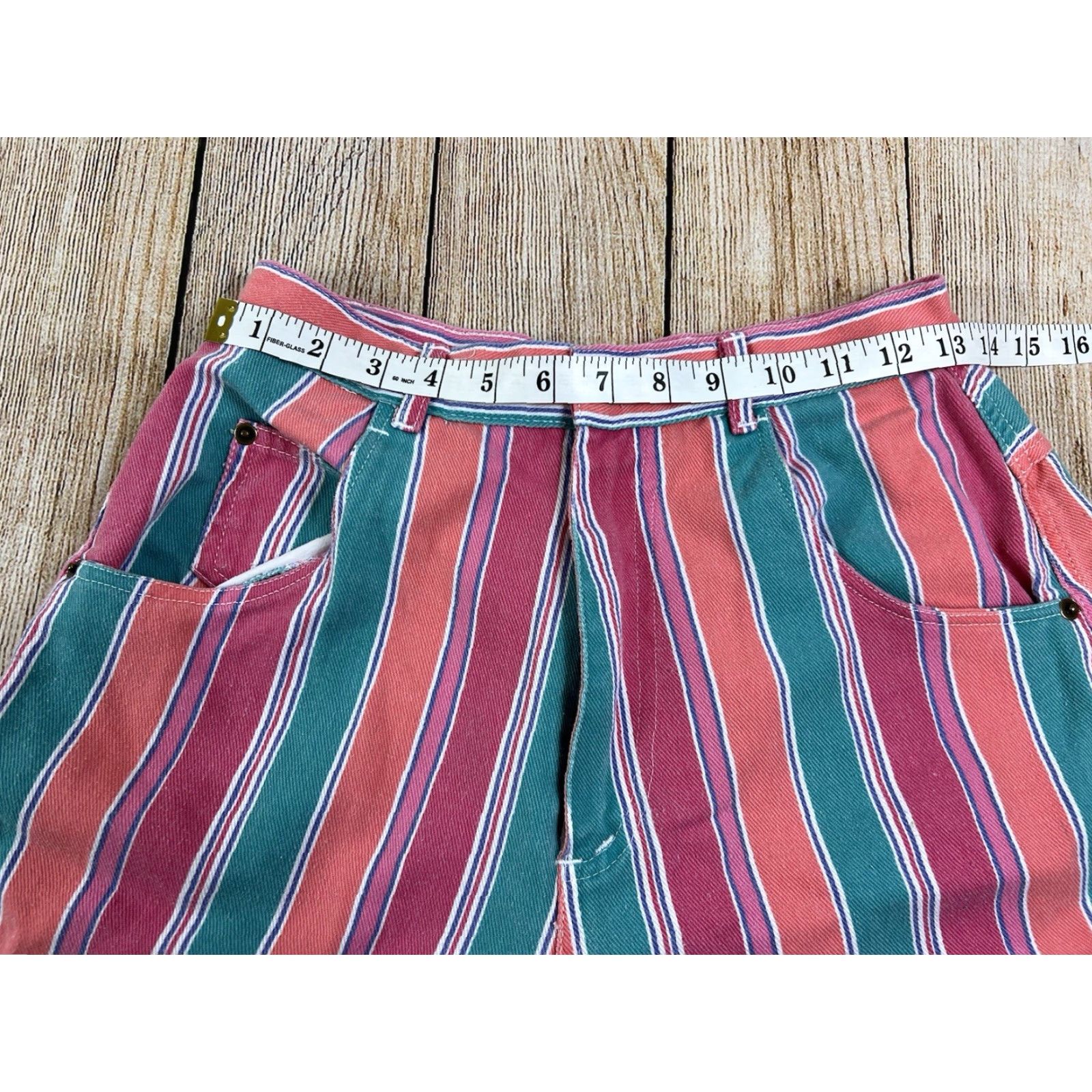 Vintage VINTAGE Pennylane 90s High Waist Shorts Women Regular 12 Pink Striped Denim 100% Cotton Mom Style 90s Casual Size 34" / US 12 / IT 48 - 4 Thumbnail
