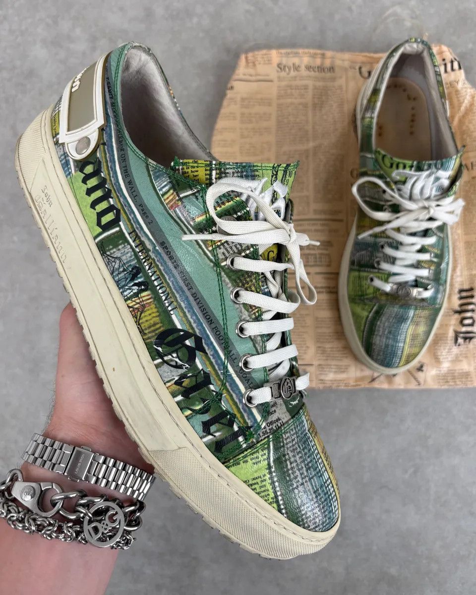 John Galliano John Galliano Green Magazine Textile Patterned Sneakers Size US 11 / EU 44 - 1 Thumbnail