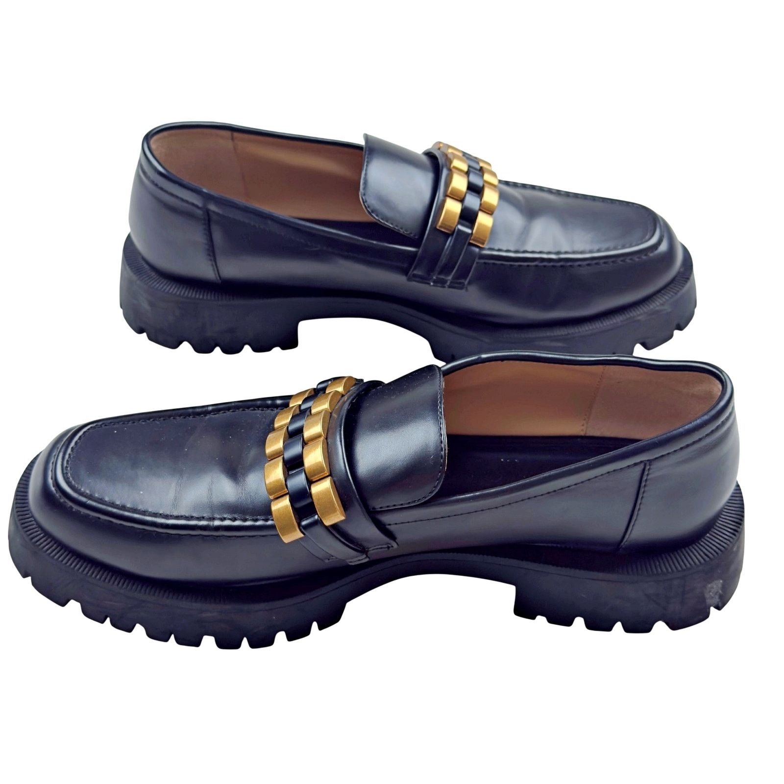 Zara Zara Black Gold Chunk Platform Flat Loafer Shoe Size US 10.5 / IT 40.5 - 3 Thumbnail