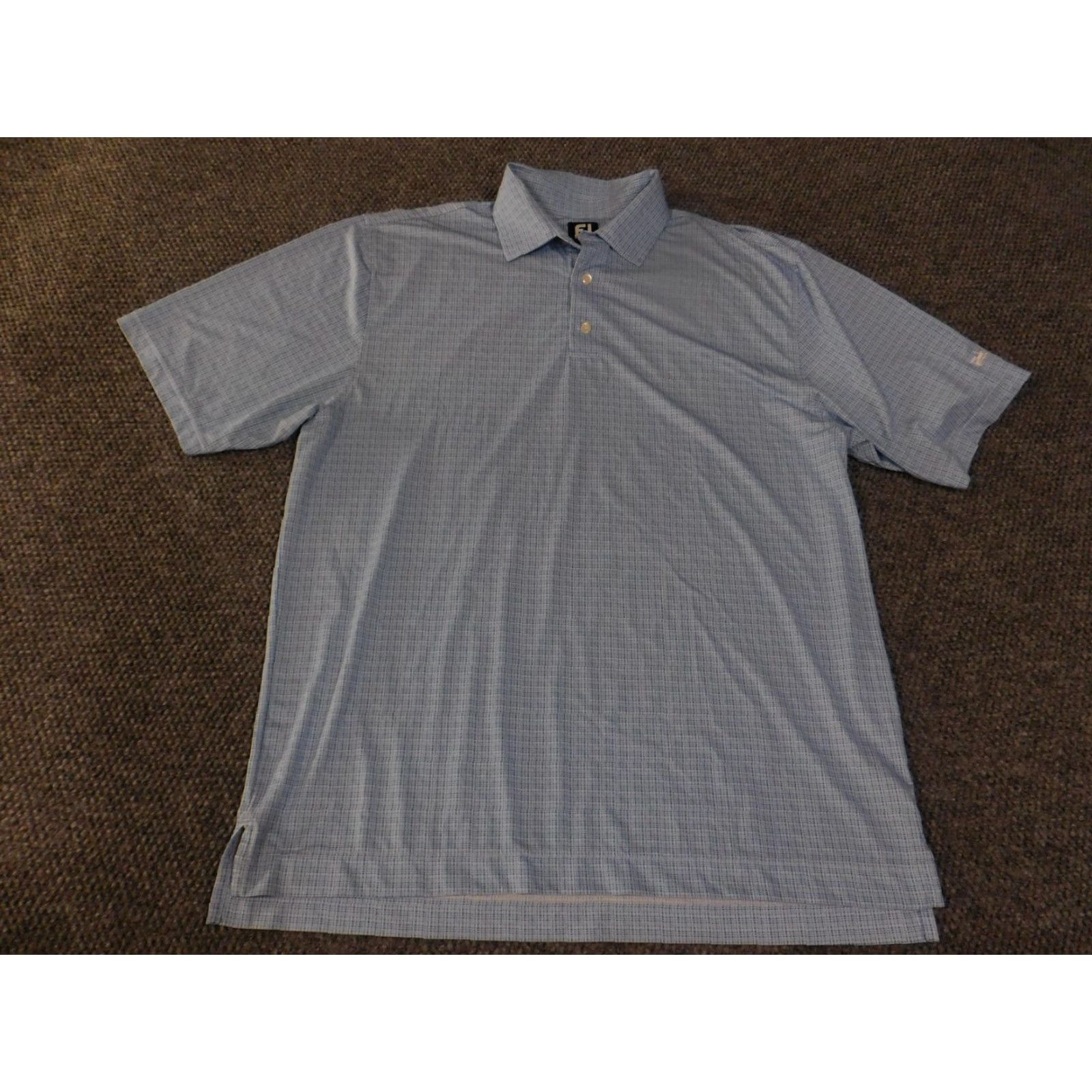 Footjoy FootJoy Polo Shirt Mens XL Blue Grid Check Golf Performance Lightweight Short Sleeve Breathable Moisture Wicking Collar FJ Logo Size US XL / EU 56 / 4 - 3 Thumbnail