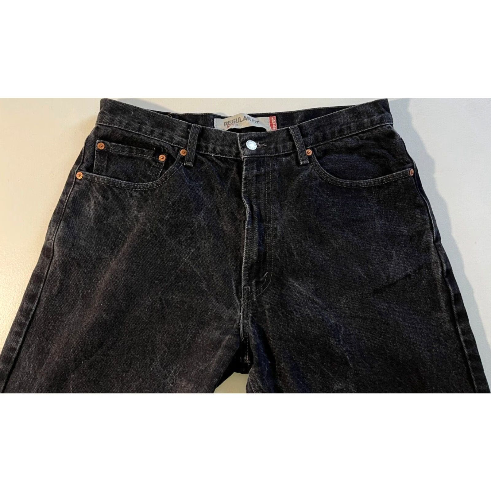 Levi's VINTAGE Levi's 505 Jeans Regular Fit Straight Night Black Mens 33x31 90s USA Denim Cotton Belt Loops Zip Size US 33 - 5 Thumbnail