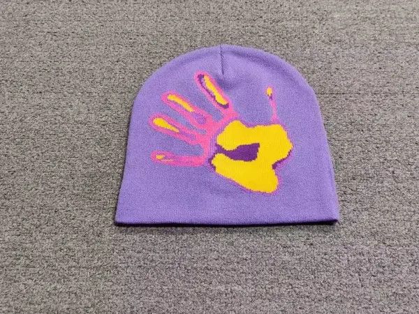 Japanese Brand Mediocre Hand Palm Heatmap Graphic No Cuff Beanie Hat Purple Size ONE SIZE - 2 Thumbnail