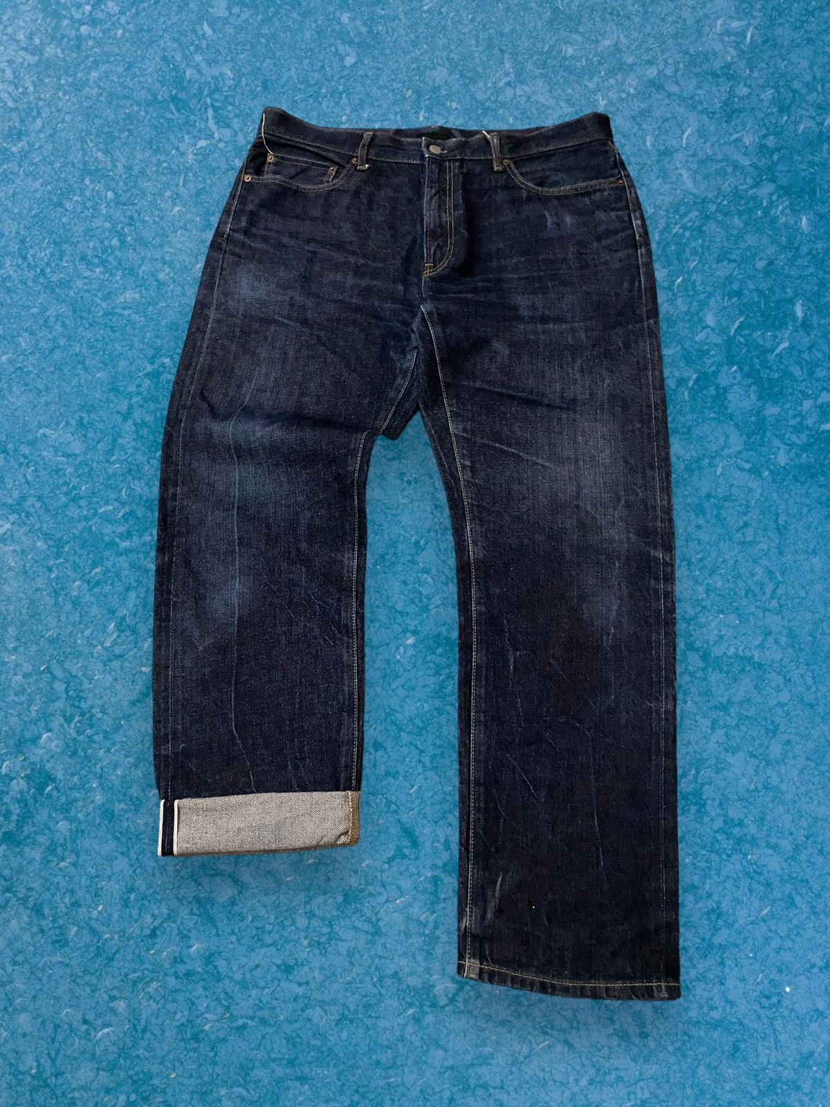 image of Avant Garde x Uniqlo Jeans Dark Selvedge Straight Cut Denim in Blue, Men's (Size 38)