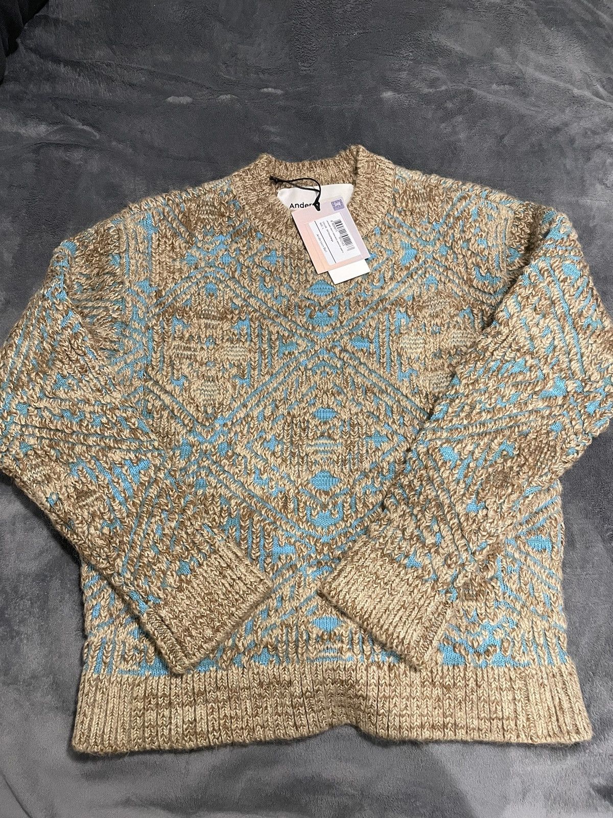 Andersson Bell Andersson Bell Beige & Blue Jacquard Sweater Size US L / EU 52-54 / 3 - 1 Thumbnail