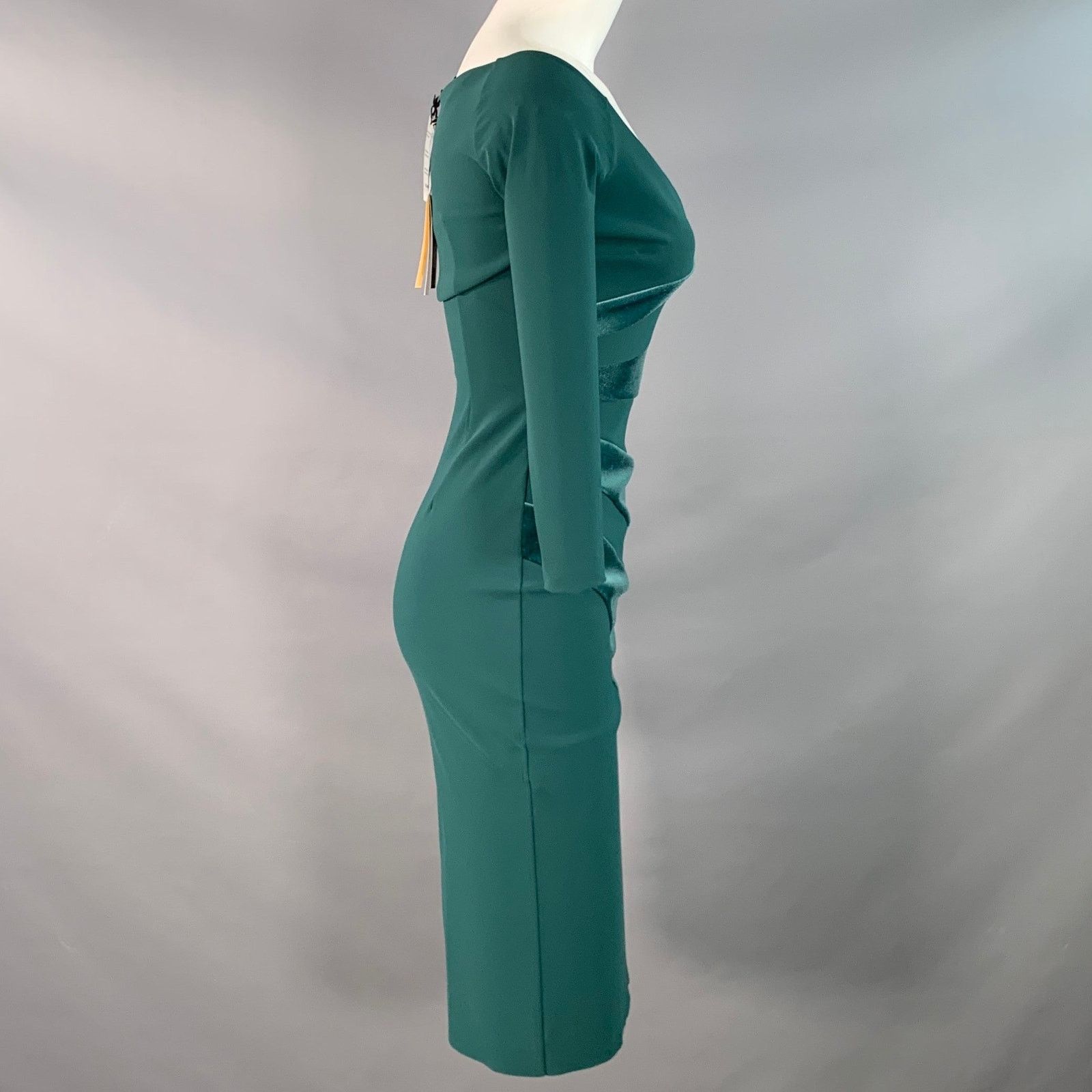 Chiara Boni Kaliska Green Velvet Polyamide Off Shoulder Fitted Dress Size XS / US 0-2 / IT 36-38 - 3 Thumbnail