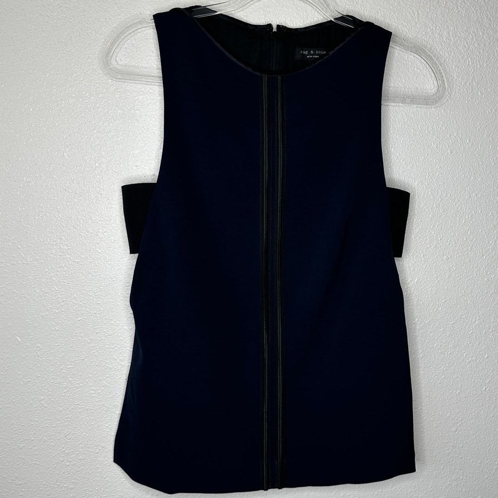 Rag & Bone rag & bone Navy Black High Neck Satin Zip Tank Sleeveless S Size S / US 4 / IT 40 - 3 Thumbnail
