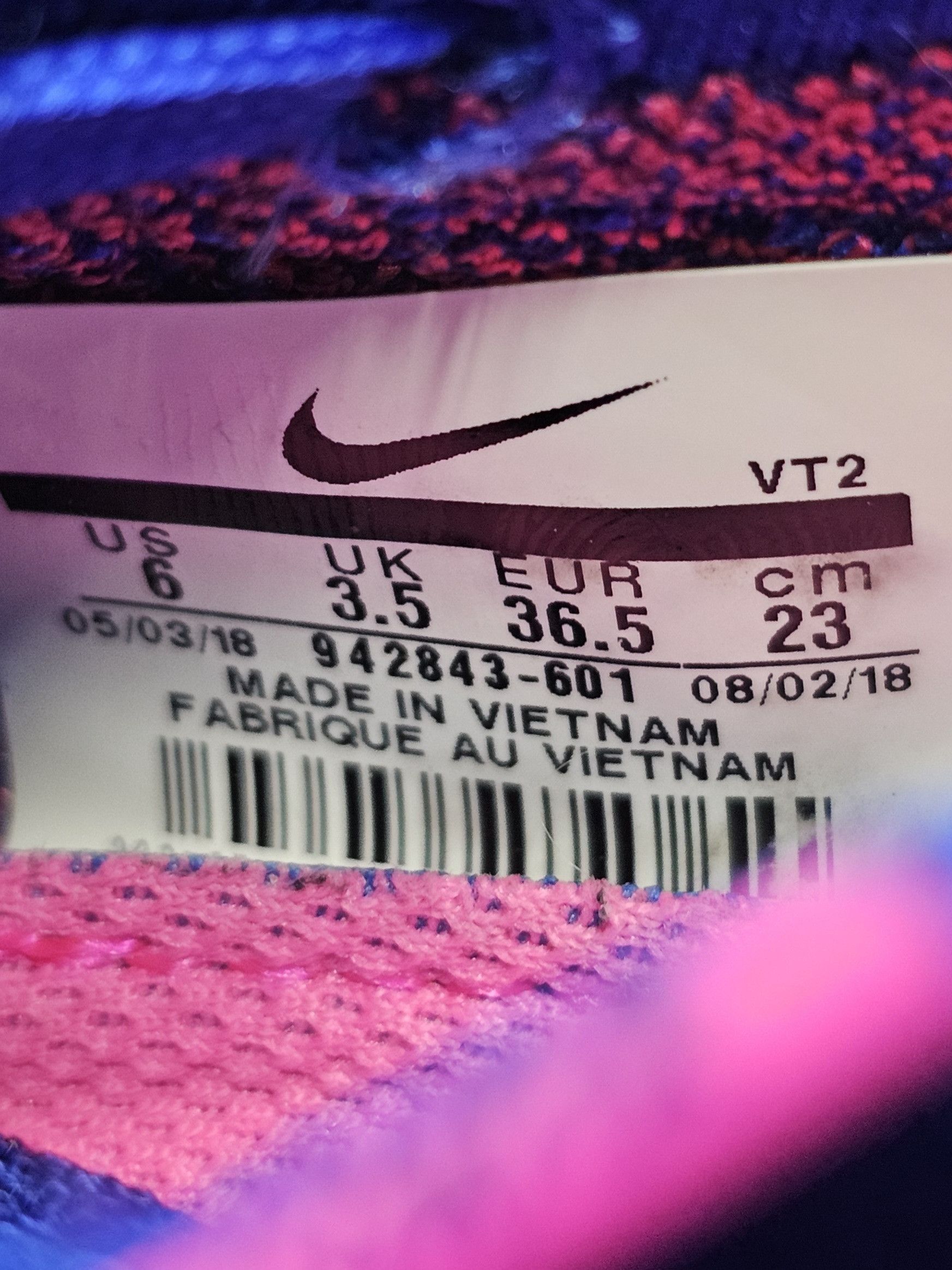 Nike Nike Air VaporMax Flyknit 2 "Racer‎ Pink Blue" (942843-601) Size US 6 / IT 36 - 8 Thumbnail