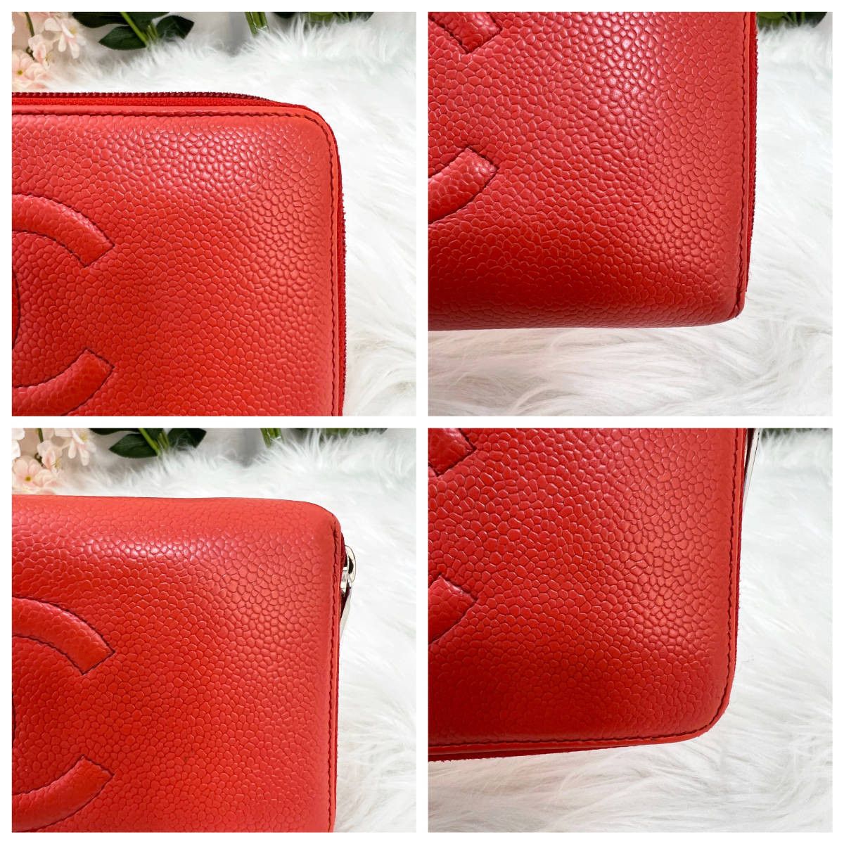 Chanel CHANEL Caviar skin Coco mark Round zipper Long wallet Orange Size ONE SIZE - 7 Thumbnail