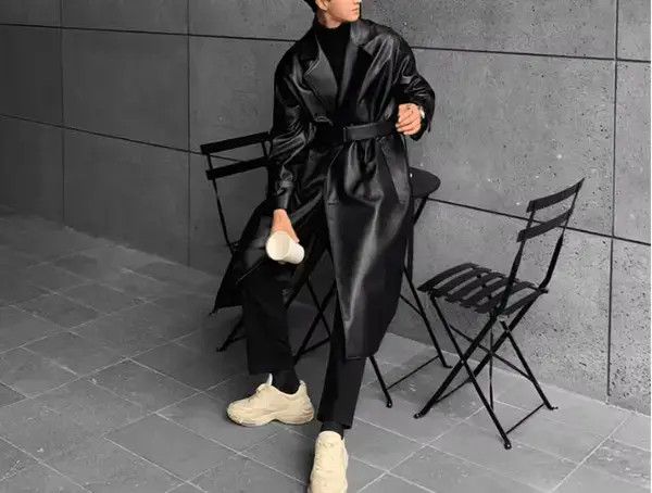 Japanese Brand Korean style Long Black Faux Leather trench coat Size US L / EU 52-54 / 3 - 4 Thumbnail
