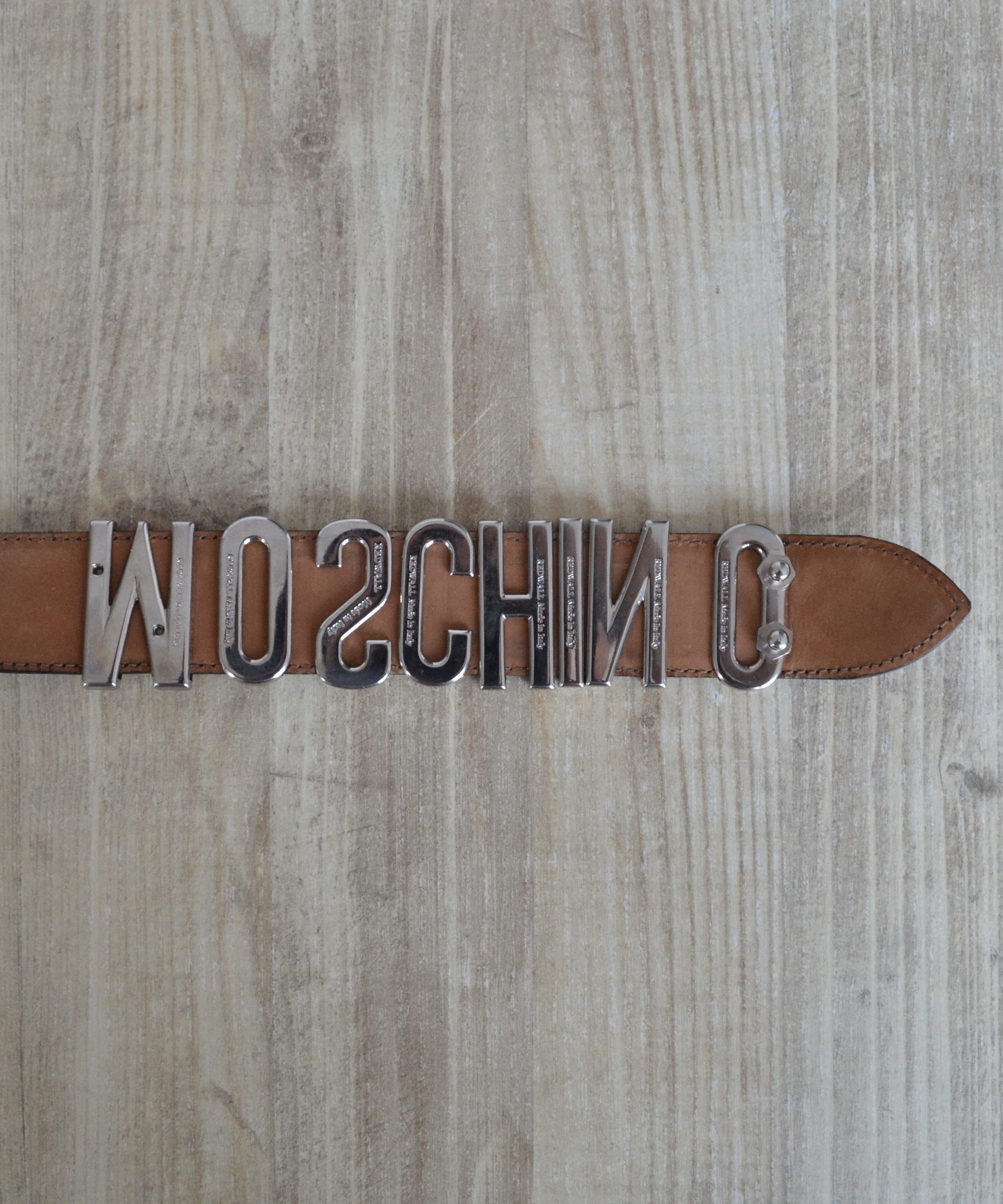 Moschino MOSCHINO Belt Leather Logo Vintage 90s Buckle Metal Black Size ONE SIZE - 5 Thumbnail