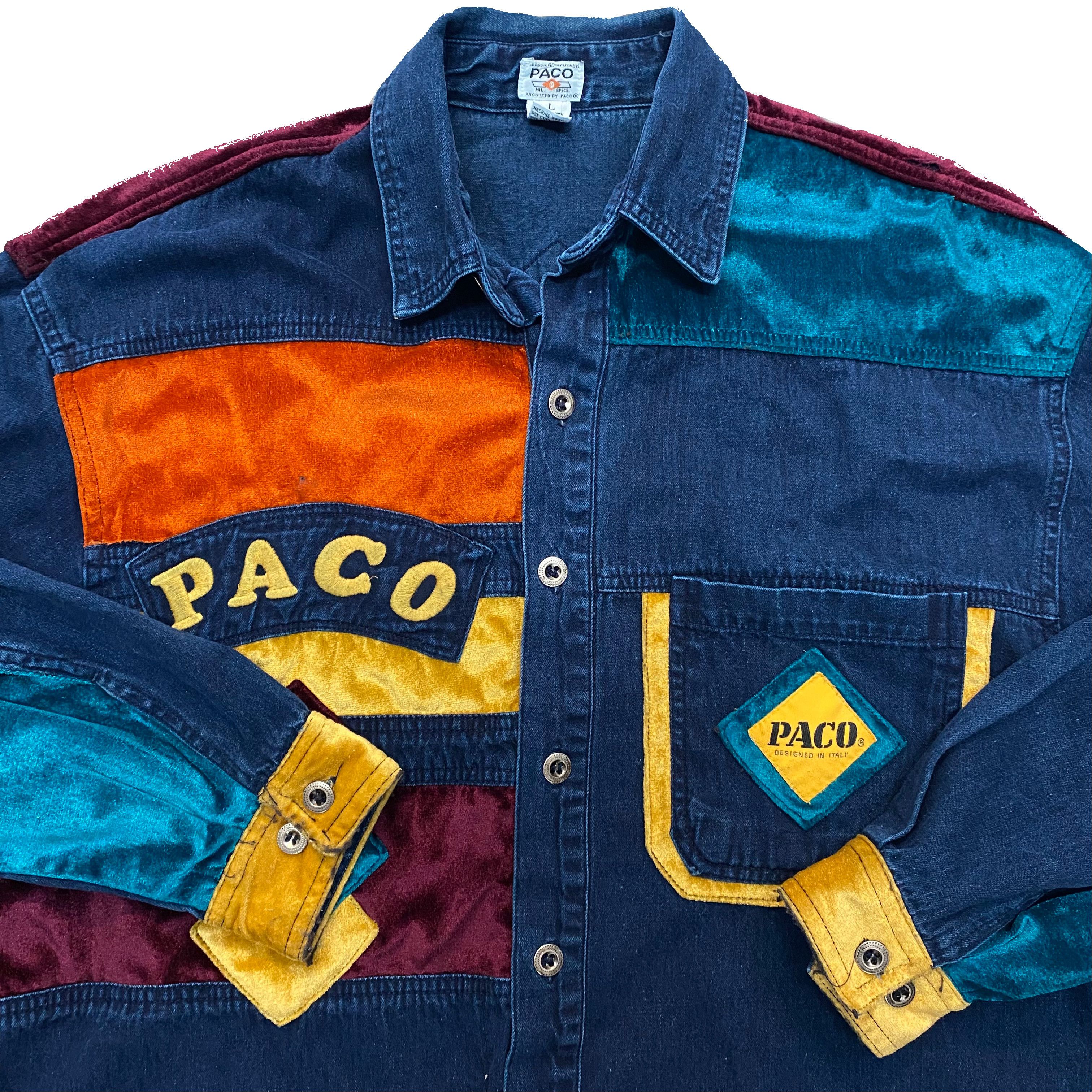 Designer × Vintage VTG Paco Jeans Velour Patchwork Denim Button Up Shirt Size US L / EU 52-54 / 3 - 3 Thumbnail