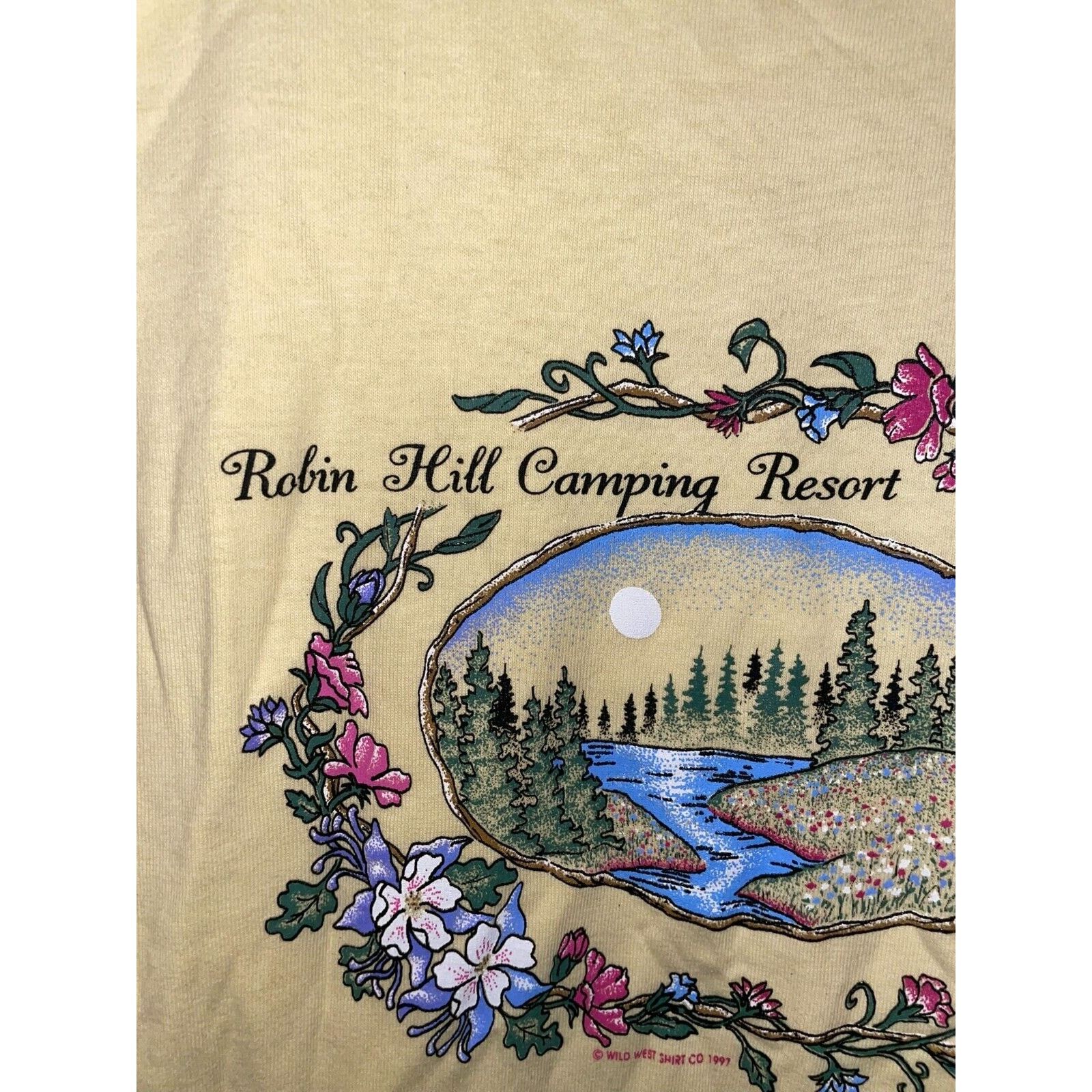 Jerzees Vintage Robin Hill Shirt Camping Resort Yellow Tee VTG 90s L Size US L / EU 52-54 / 3 - 3 Thumbnail