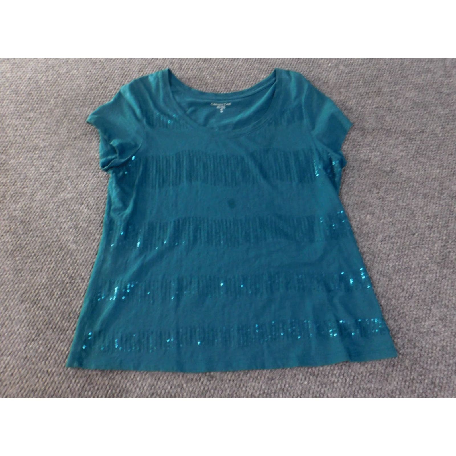 Coldwater Creek Coldwater Creek Blouse Shirt Women XL Green Beaded Crew Neck Short Sleeve Casual Cotton Rayon Geometric Vintage: No Size XL / US 12-14 / IT 48-50 - 2 Thumbnail
