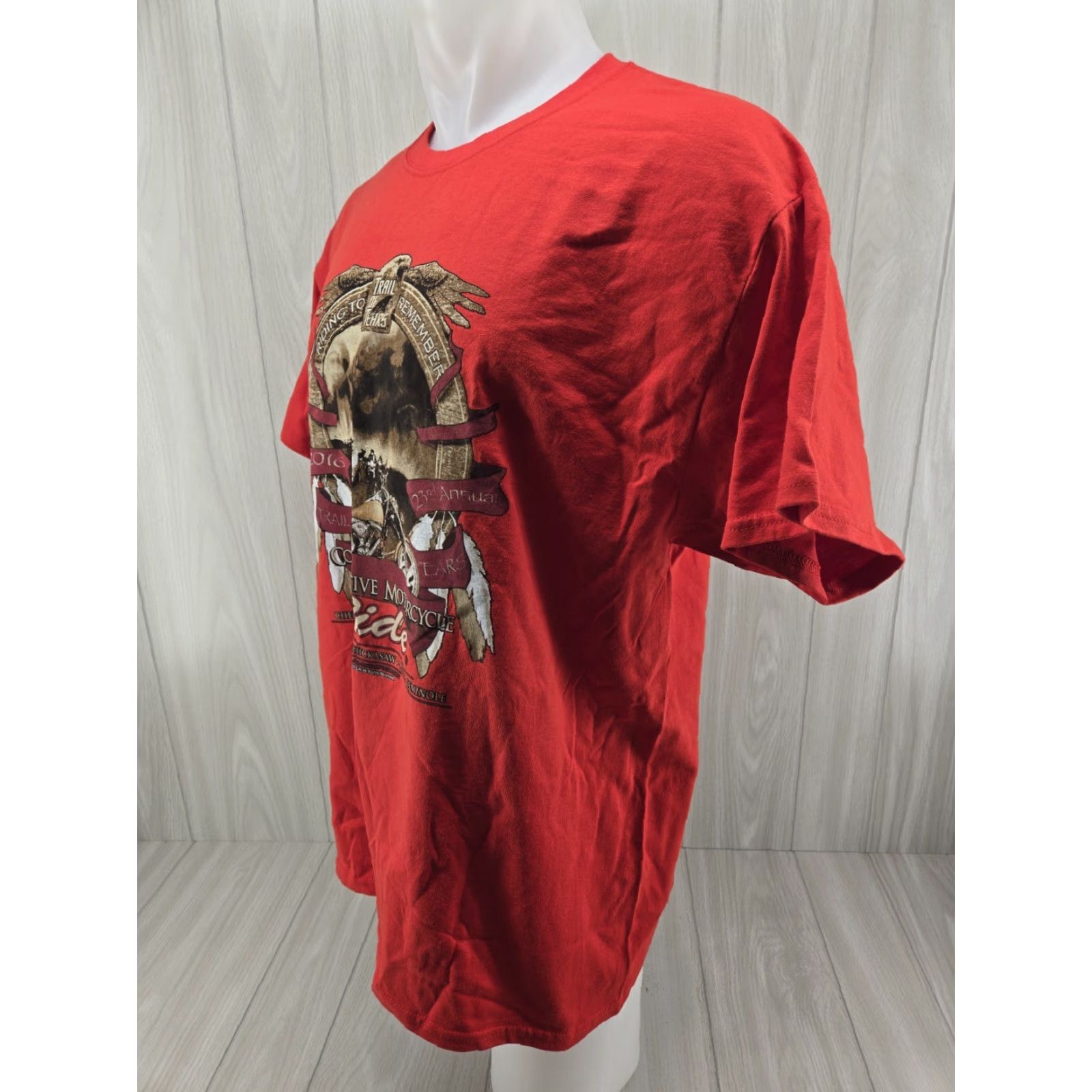 Gildan VINTAGE 2016 23rd Annual Motorcycle Ride Trail of Tears Red Cotton T-shirt XL Men T-Shirt Short Sleeve Crew Neck Graphic Print Gildan Size US XL / EU 56 / 4 - 3 Thumbnail