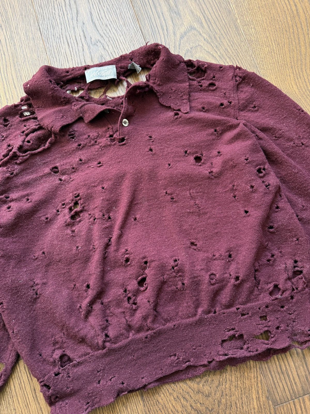 Vintage Vintage Thrashed Collared Knit Long Sleeve Wool Sweater Size US L / EU 52-54 / 3 - 4 Thumbnail