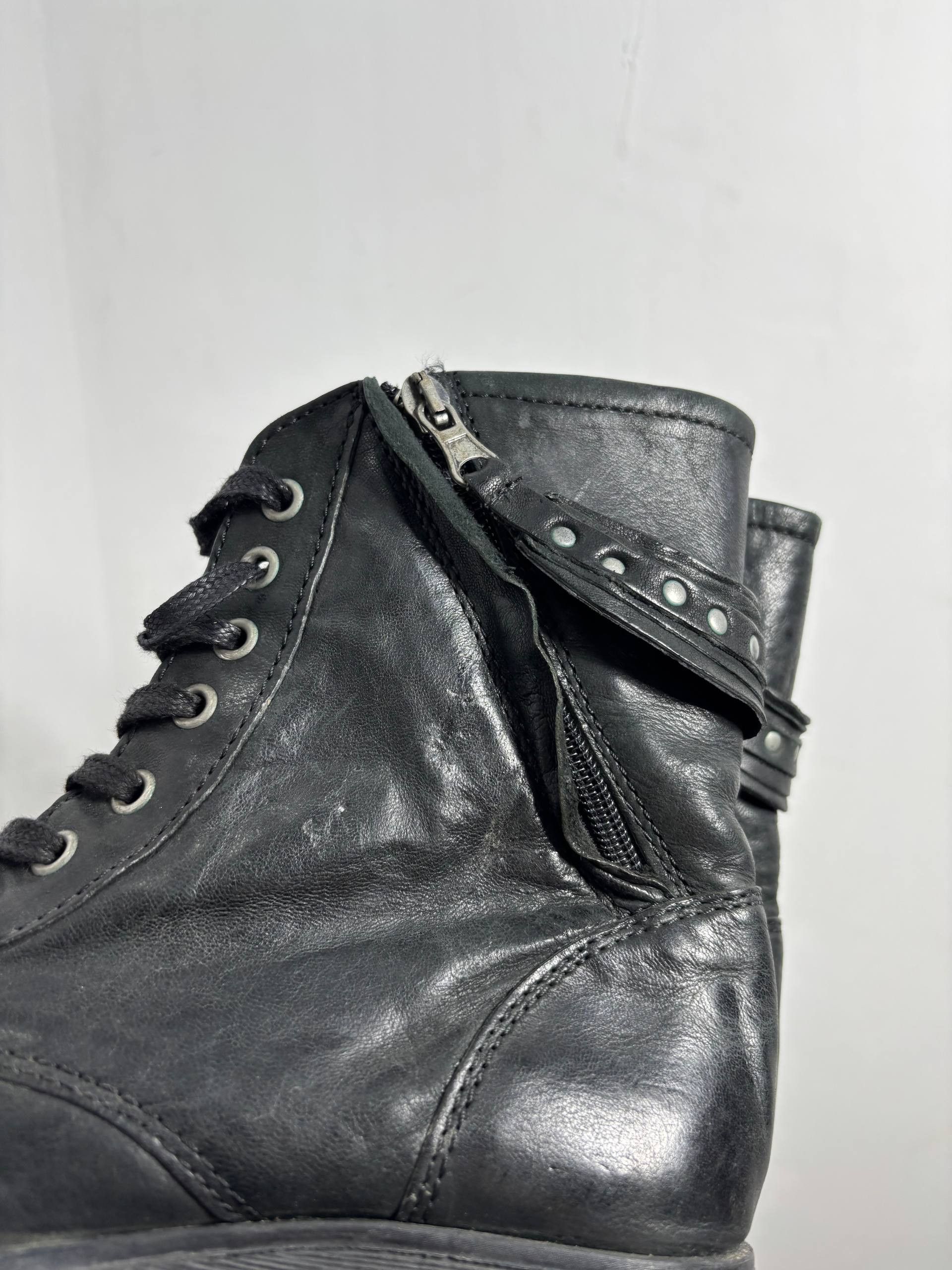Buffalo London Buffalo Avant Garde Biker Leather Boots VTG Rick Owens STYLE Size US 5.5 / EU 38 - 9 Thumbnail