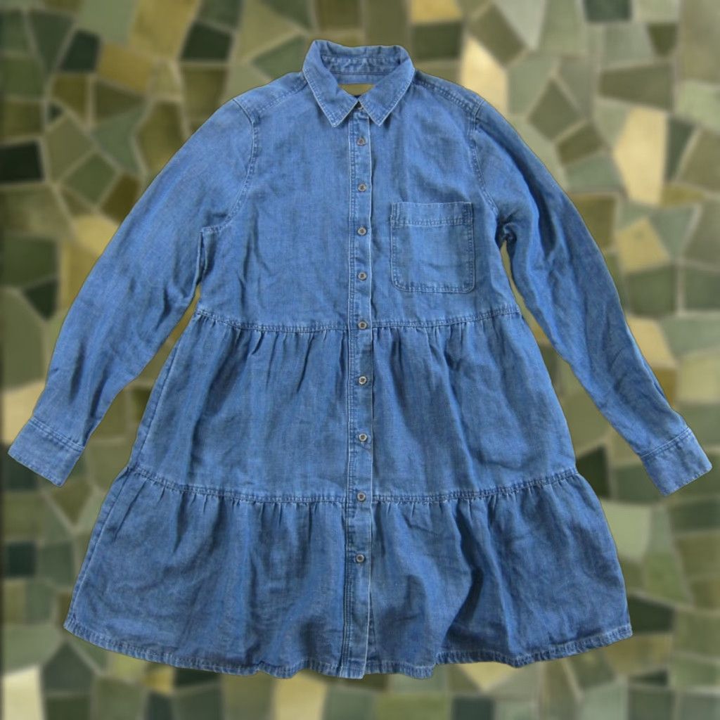 Loft LOFT Ann Taylor Denim Shirt DressS Blue Denim Lyocell Long Sleeve Collared Tiered Shirt Dress Small Size S / US 4 / IT 40 - 1 Thumbnail