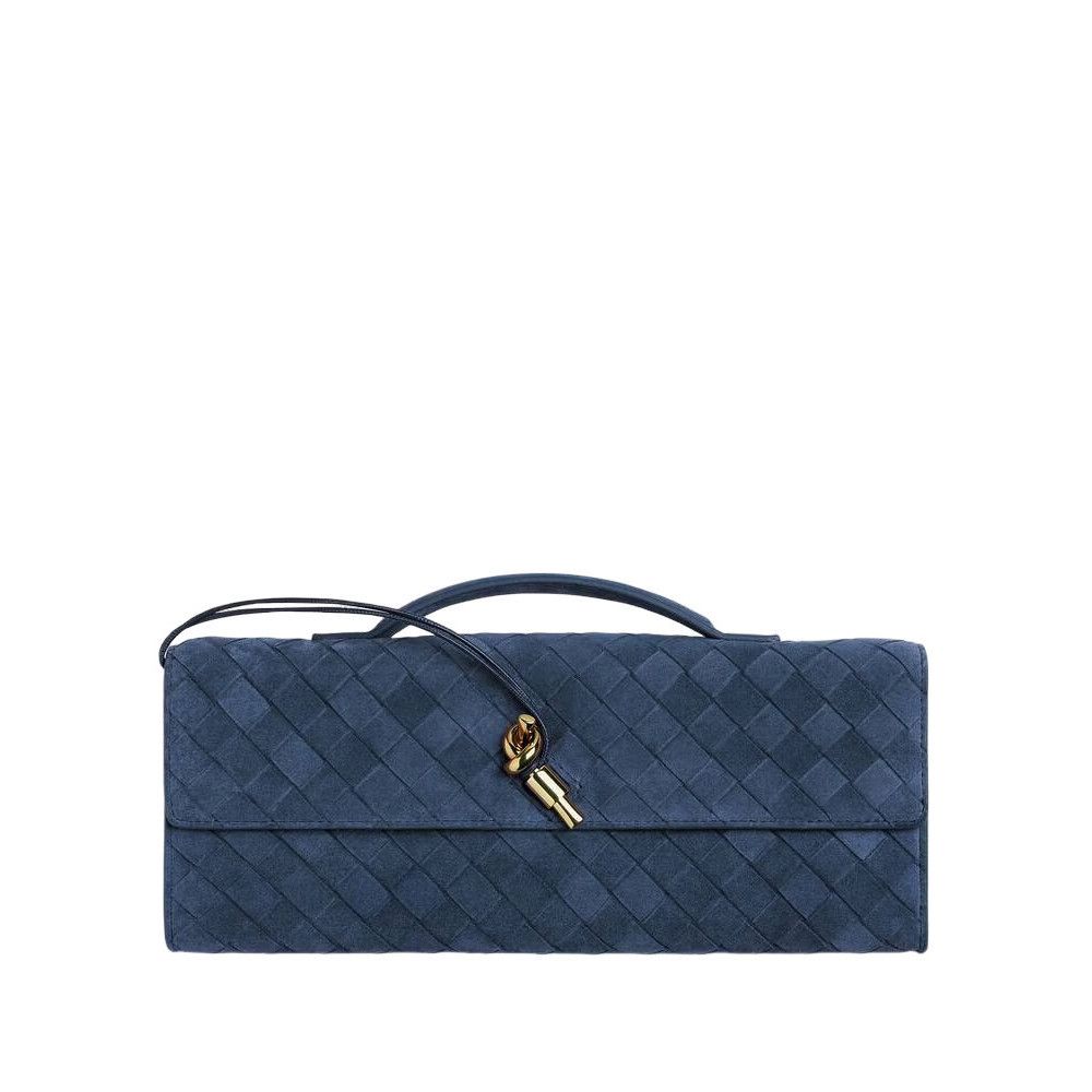 BOTTEGA VENETA $3500 Andiamo Neptune Suede Top Handle Clutch