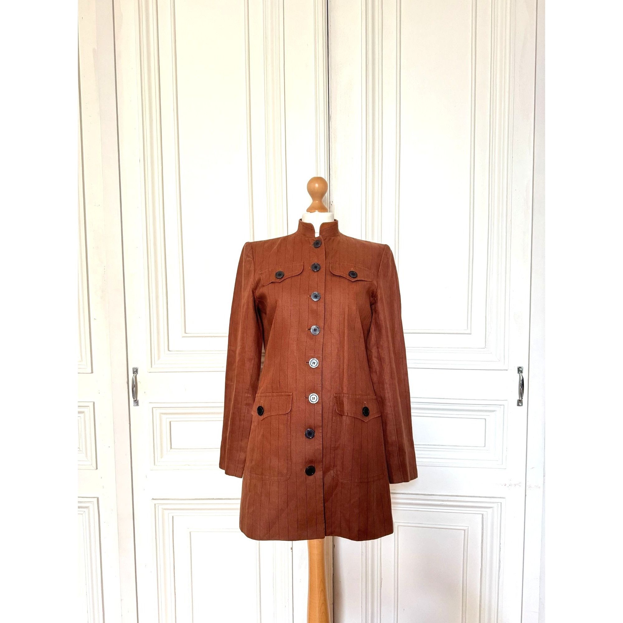 Yves Saint Laurent Brown Linen Safari Jacket Size S / US 4 / IT 40 - 1 Thumbnail