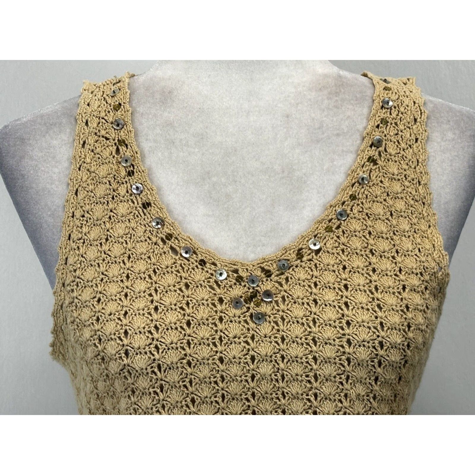 Vintage VINTAGE Sigrid Olsen Crochet Tank Top Women's Medium Brown Sequins 90s Y2K Womens Size M / US 6-8 / IT 42-44 - 5 Thumbnail