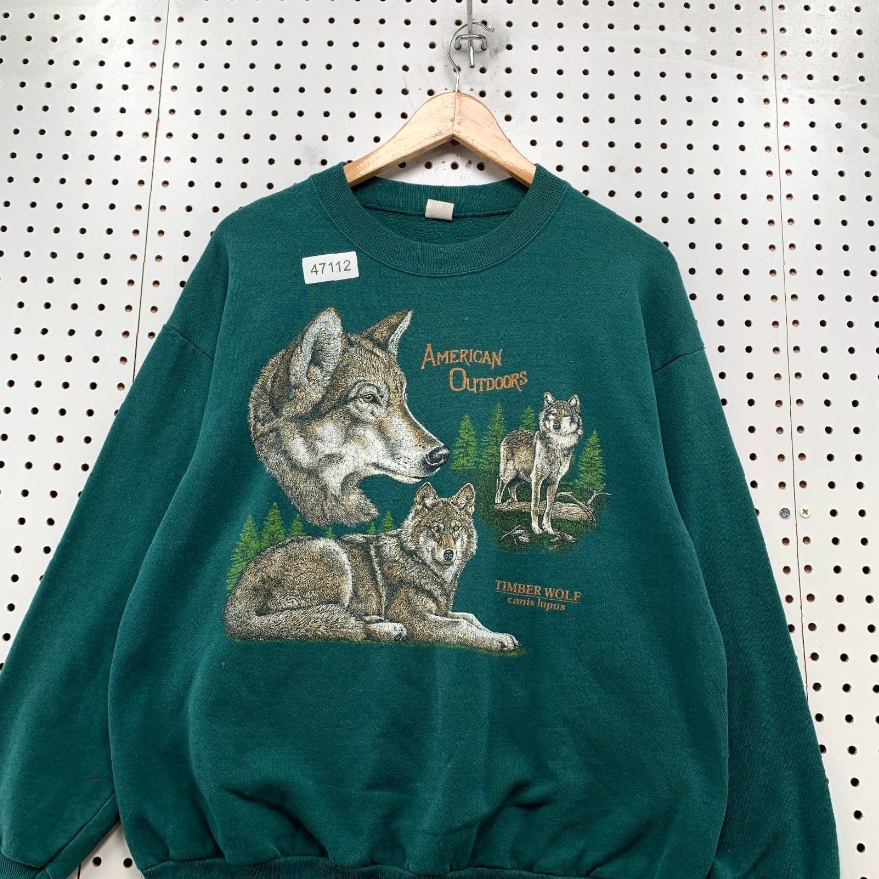 Vintage VINTAGE Wolf Nature Sweatshirt Mens Large Green Timberwolf American Outdoor USA Size US L / EU 52-54 / 3 - 4 Thumbnail