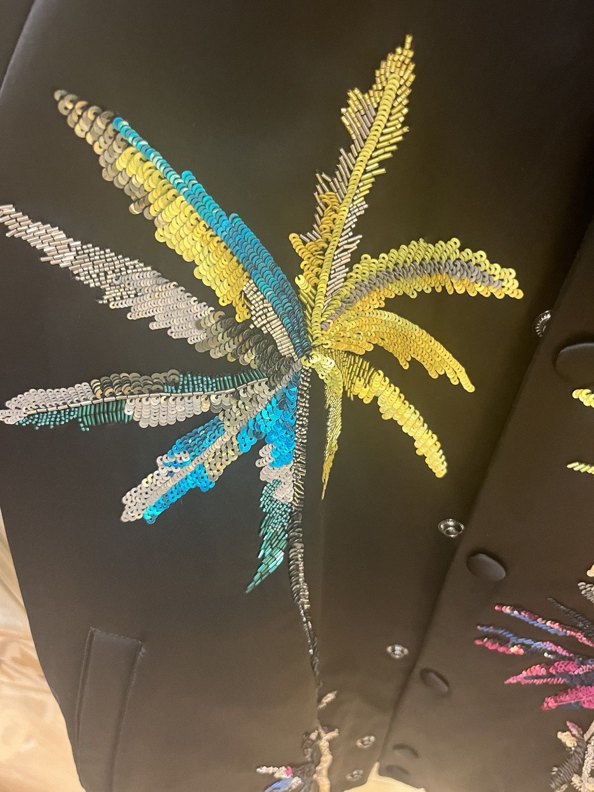 Valentino Viscose Bomber Jacket With Sequin Embroidered Palm trees Size US M / EU 48-50 / 2 - 8 Thumbnail
