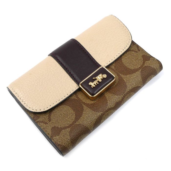 Coach Coach Grace Wallet Coated Canvas Leather Wallet Leather Short Wallet Cc060 Duty Free For Usa in Beige, Women's