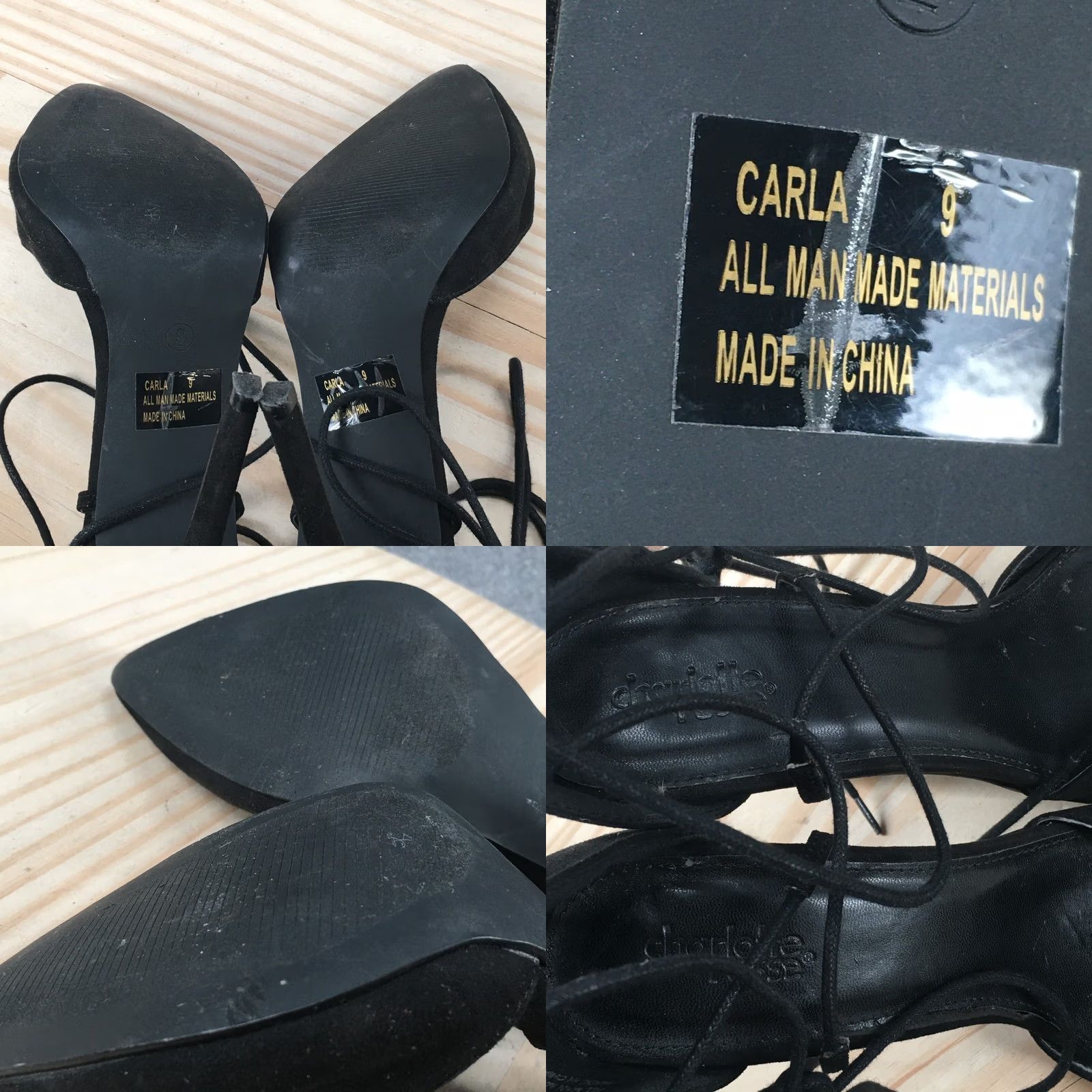 Vintage Charlotte Russe Carla D'Orsay Pump Womens 9 Black Lace Up Stiletto Heels Suede Shoes Size US 9 / IT 39 - 9 Thumbnail