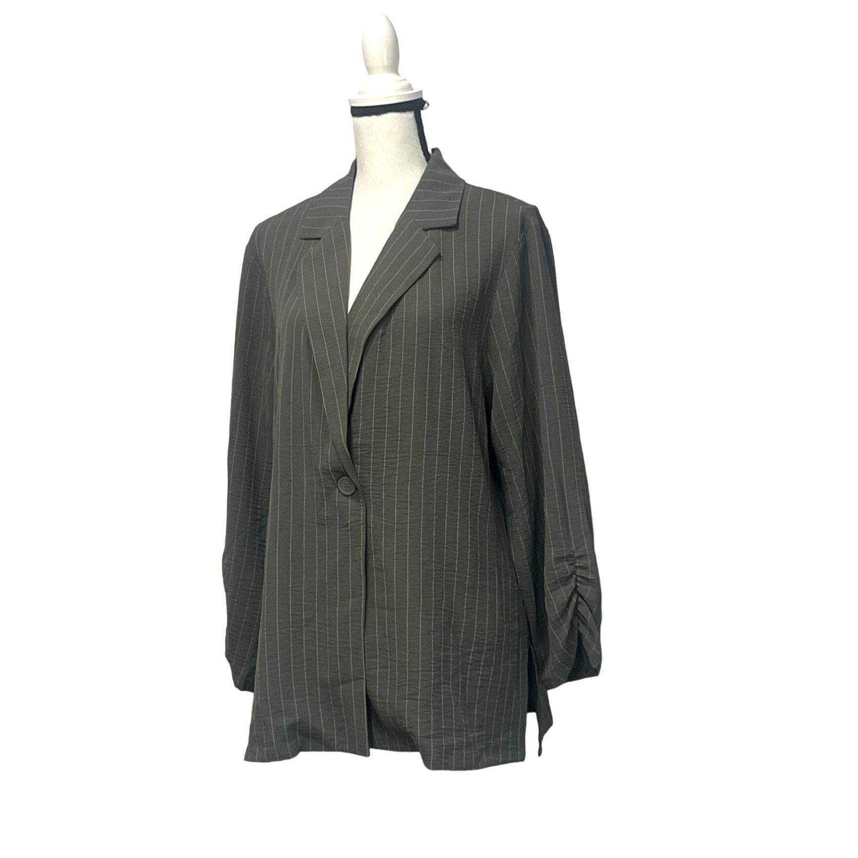 Adrianna Papell Adrianna Papell Pinstripe One Button Jacket In Park Green/iv Size XL / US 12-14 / IT 48-50 - 1 Thumbnail