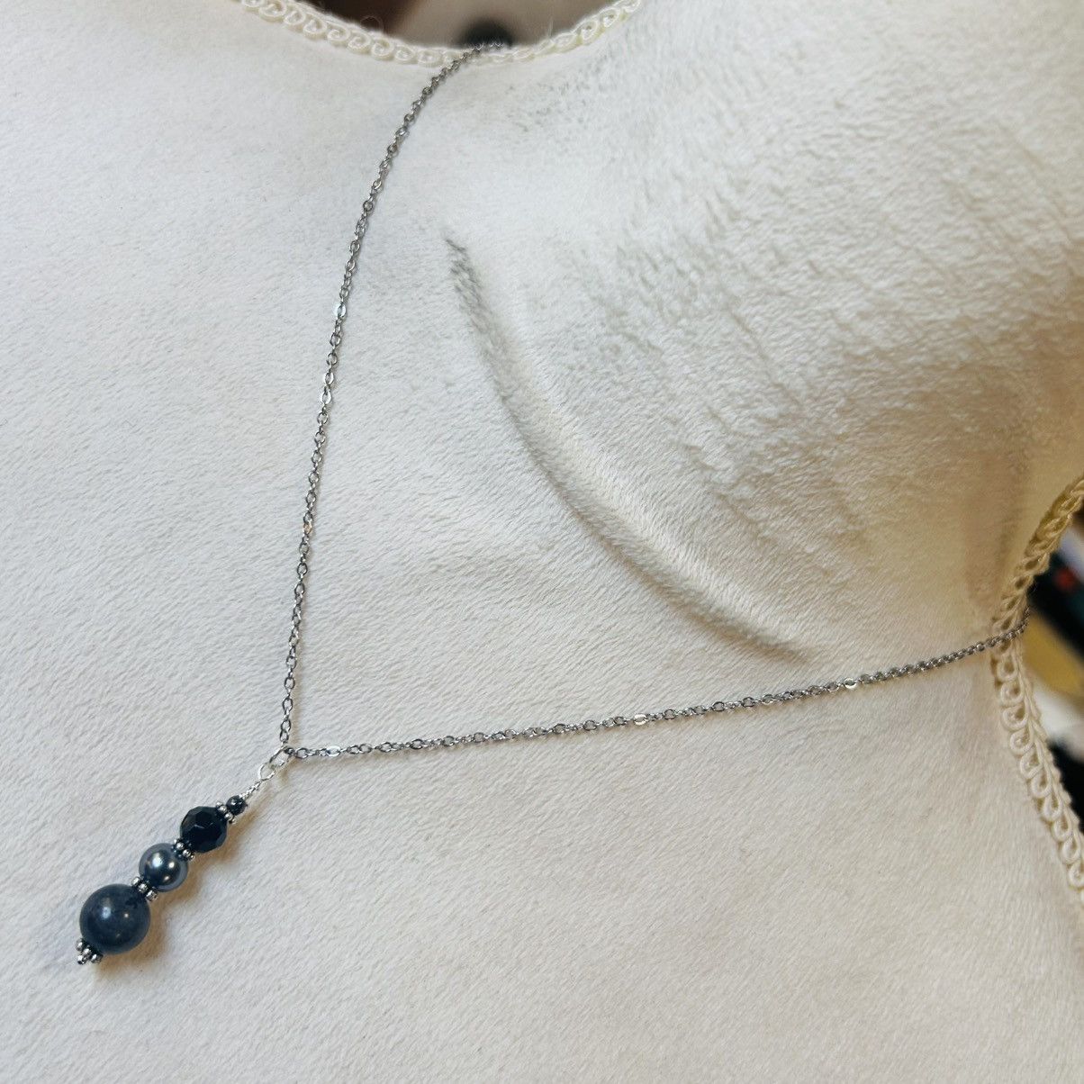 Handmade Handcrafted larvikite Czech glass pearl crystal necklace set Size ONE SIZE - 4 Thumbnail