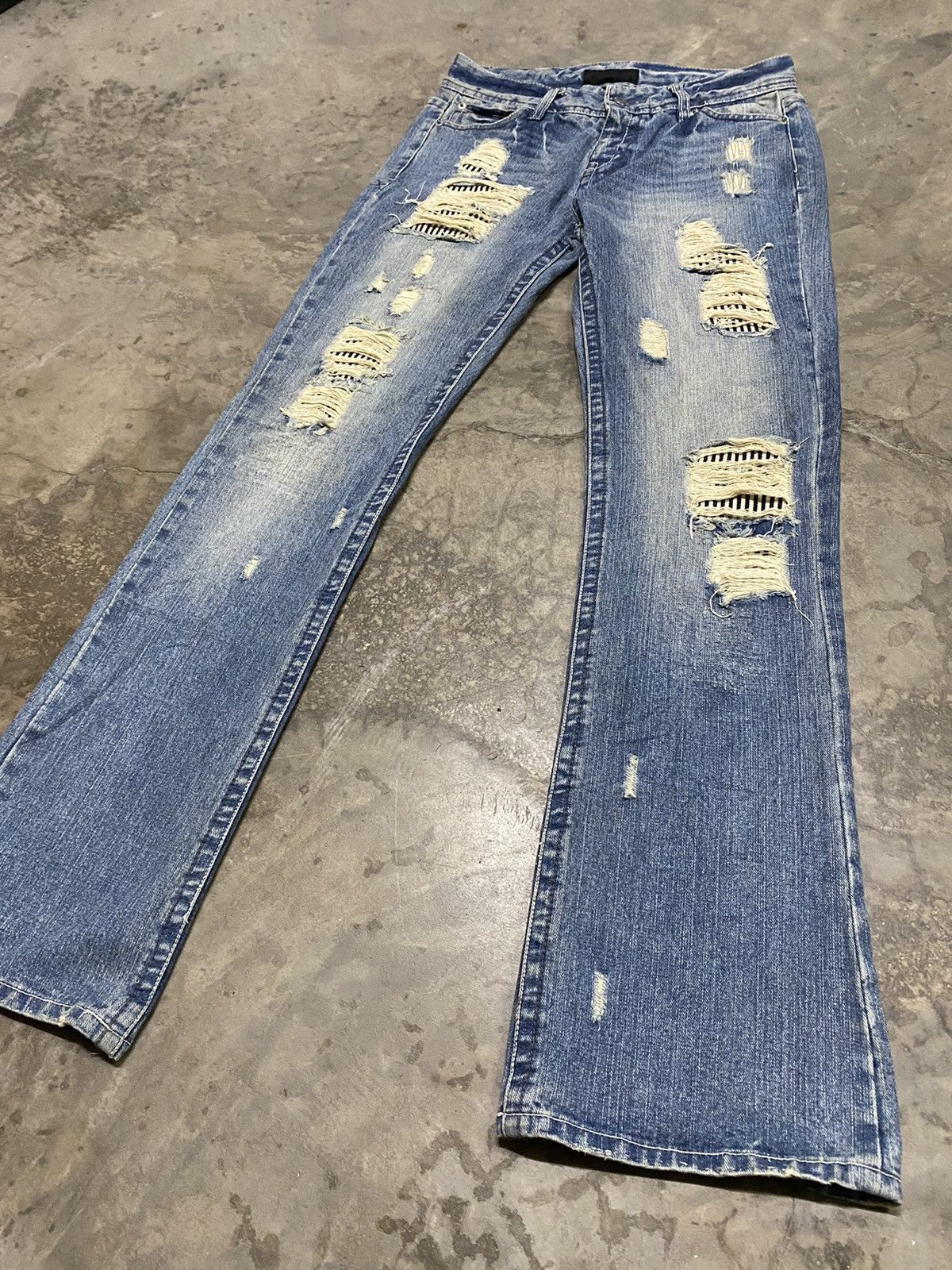 Japanese Brand Flare Jeans Japan Distressed Sashiko Boro Stitches Grunge Size US 30 / EU 46 - 2 Thumbnail
