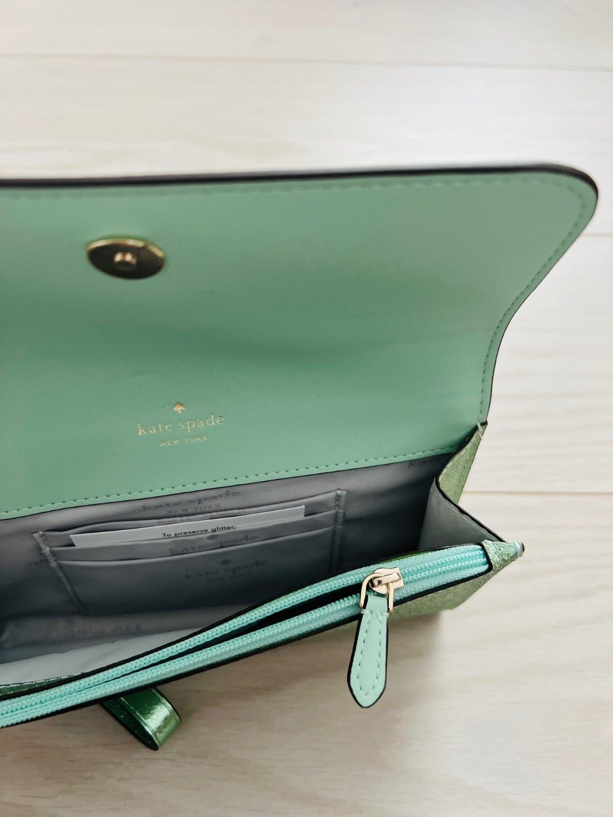 Kate Spade Kate Spade New York Kenzie Glitter Wristlet Clutch Seawater Size ONE SIZE - 7 Thumbnail