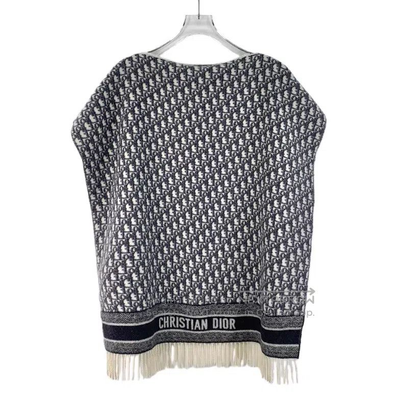 Dior Dior SizeU Blue old flower full print round neck cashmere t Size ONE SIZE - 2 Thumbnail