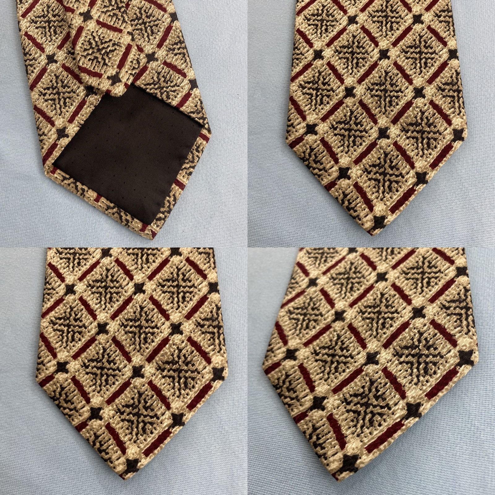 Vintage VINTAGE Pavone Tie 4x56 Adult Men 56" Silk ITALY Green Red Tan Geometric Christmas Western Handmade Necktie Size ONE SIZE - 8 Thumbnail