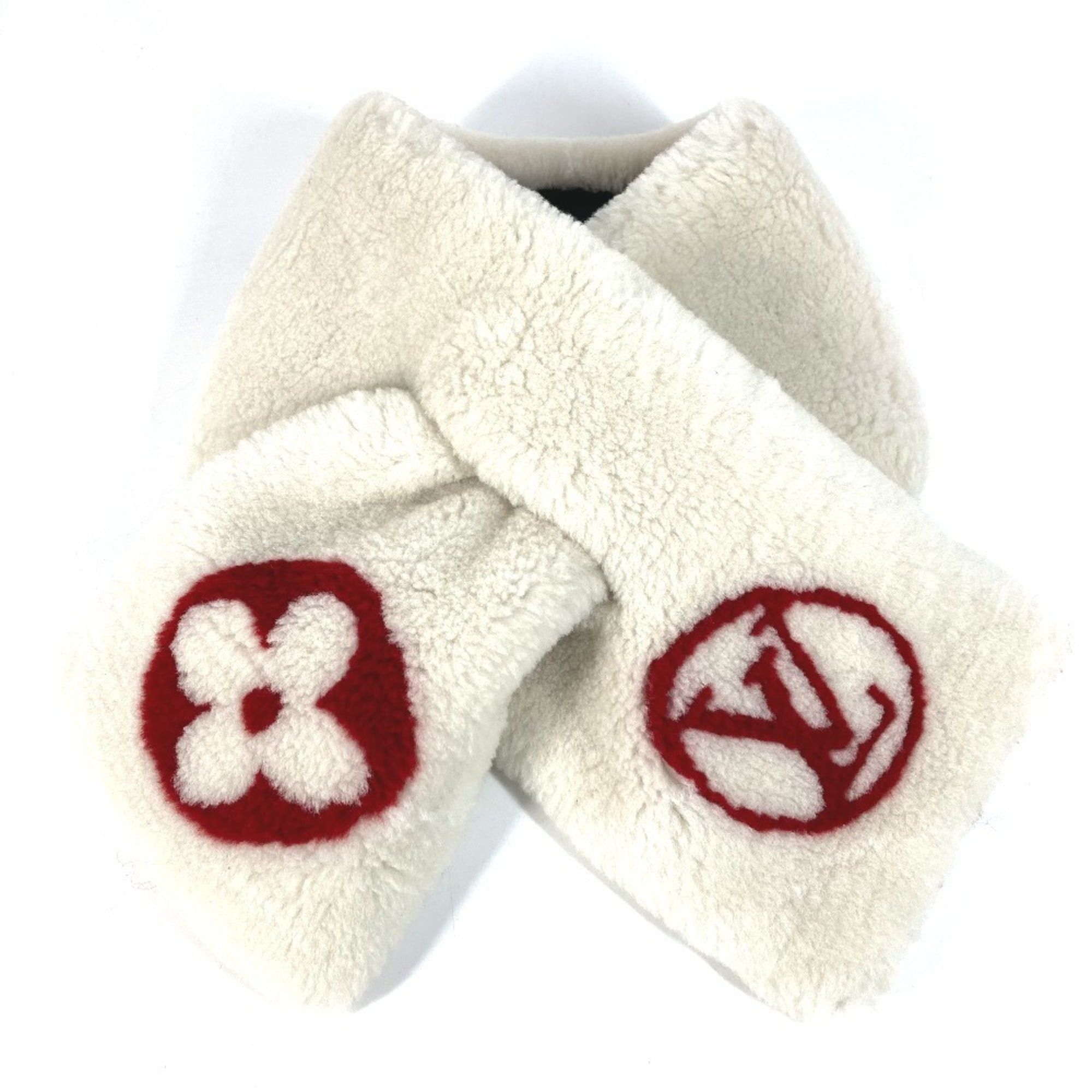 LOUIS VUITTON M70434 Monogram Flower LV Logo Echarpe Shirring Darling Stole Fur Tippet Scarf Cashmere Women's White
