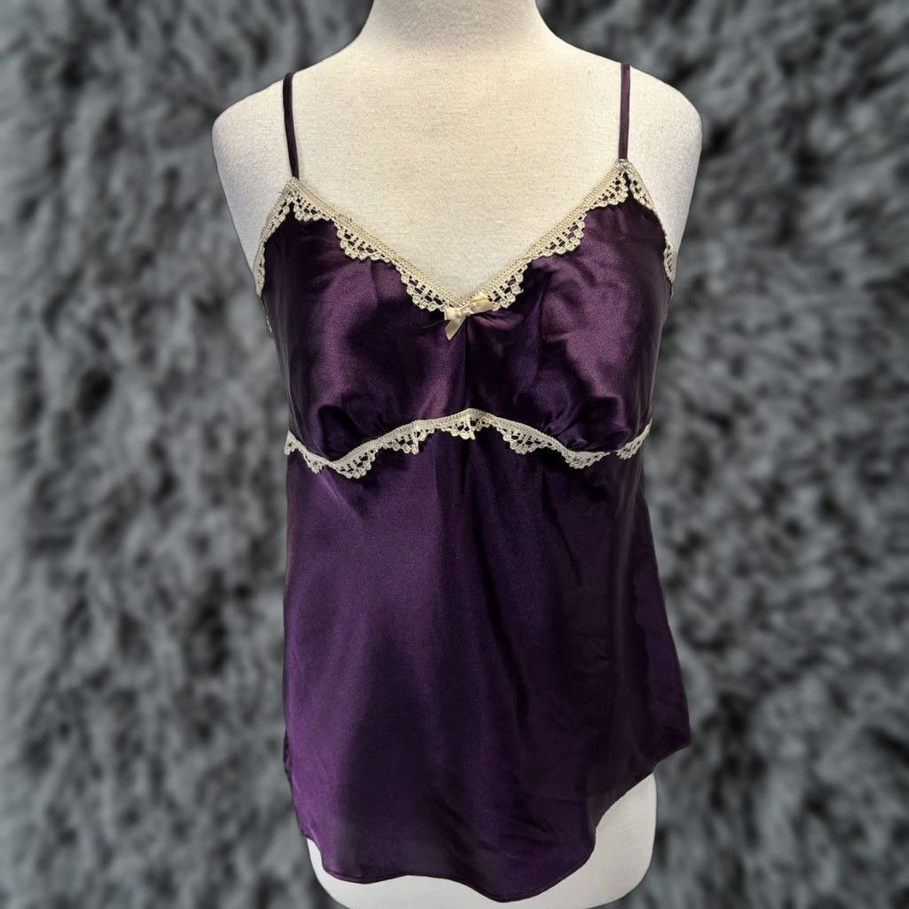 Vintage Gilligan O’Malley Satin Cami Top Shirt Sz Large Women’s Plum Lace Trim Whimsigoth Size L / US 10 / IT 46 - 1 Thumbnail