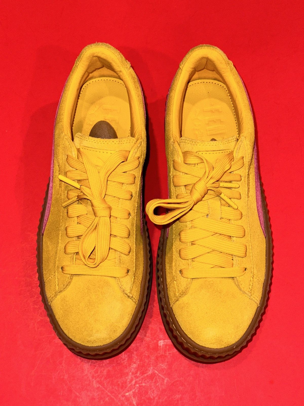 PUMA Fenty Cleated Creeper Trainers Suede Yellow Pink 8.5