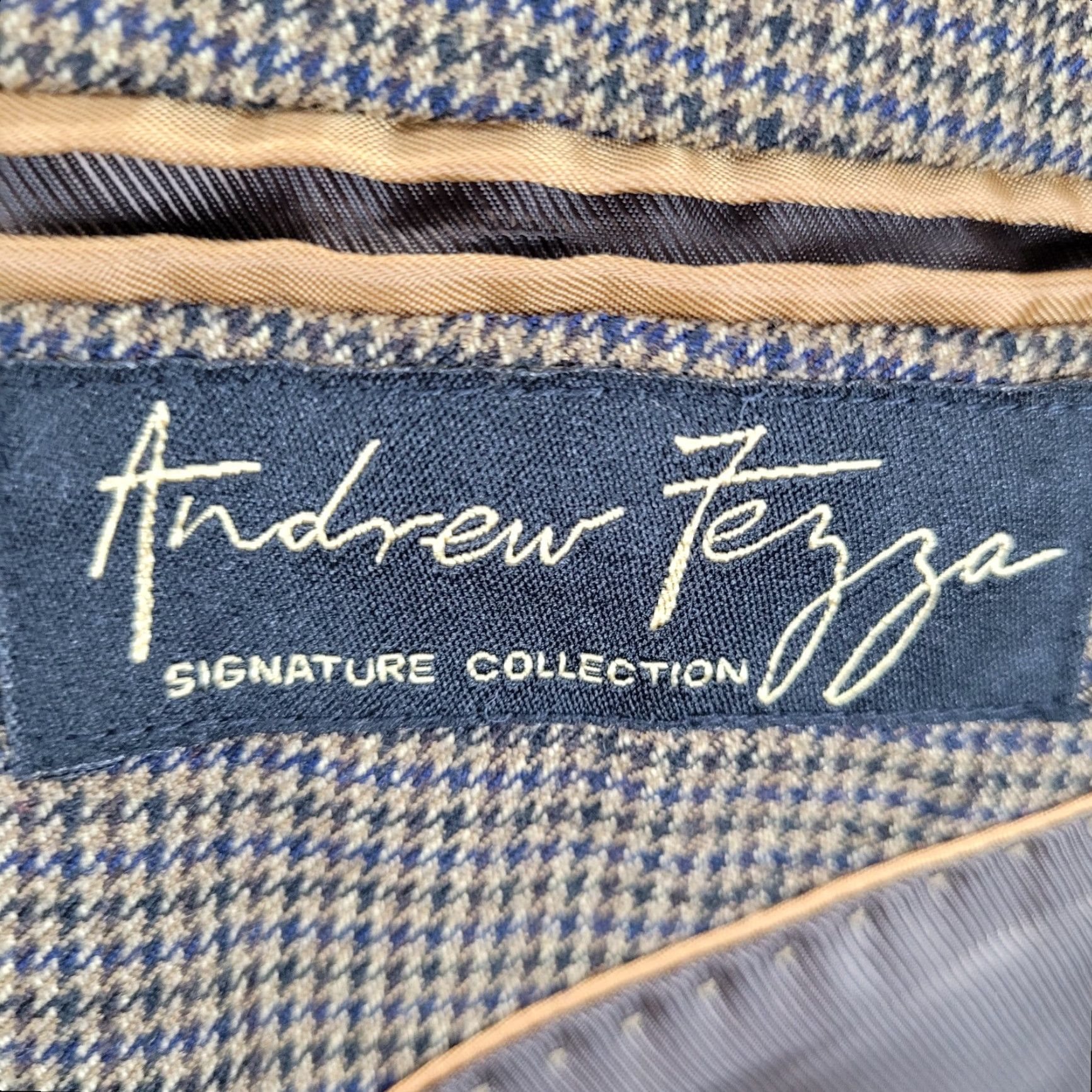 Vintage Andrew Fezza Blazer 46L Size Brown Houndstooth 2 Button Vented Cary Sport Coat Size 46R - 3 Thumbnail
