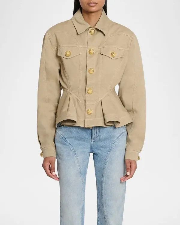 Balmain o1s1wg111025 Ruffled Cotton Canvas Jacket in Beige Size S / US 4 / IT 40 - 2 Thumbnail