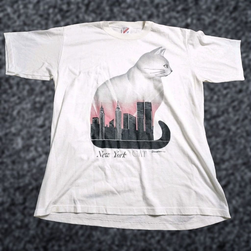 Jerzees VINTAGE 90s Men’s T-Shirt Large White USA Embellished Cotton Distressed US Flag Sky NYC Gary Bynum Size US L / EU 52-54 / 3 - 1 Thumbnail