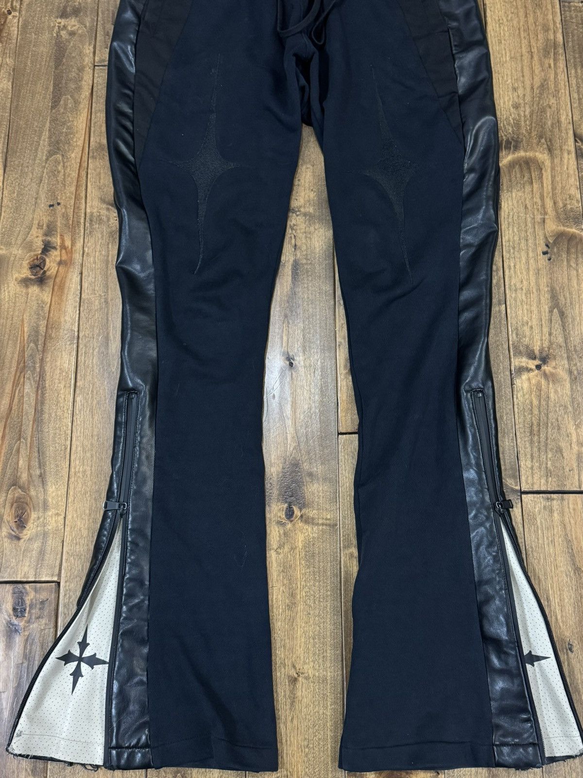 Vie + Riche Paris Vie+Riche Onyx Mixed-Media Flared Track Pants Black Leather Size US 32 / EU 48 - 3 Thumbnail