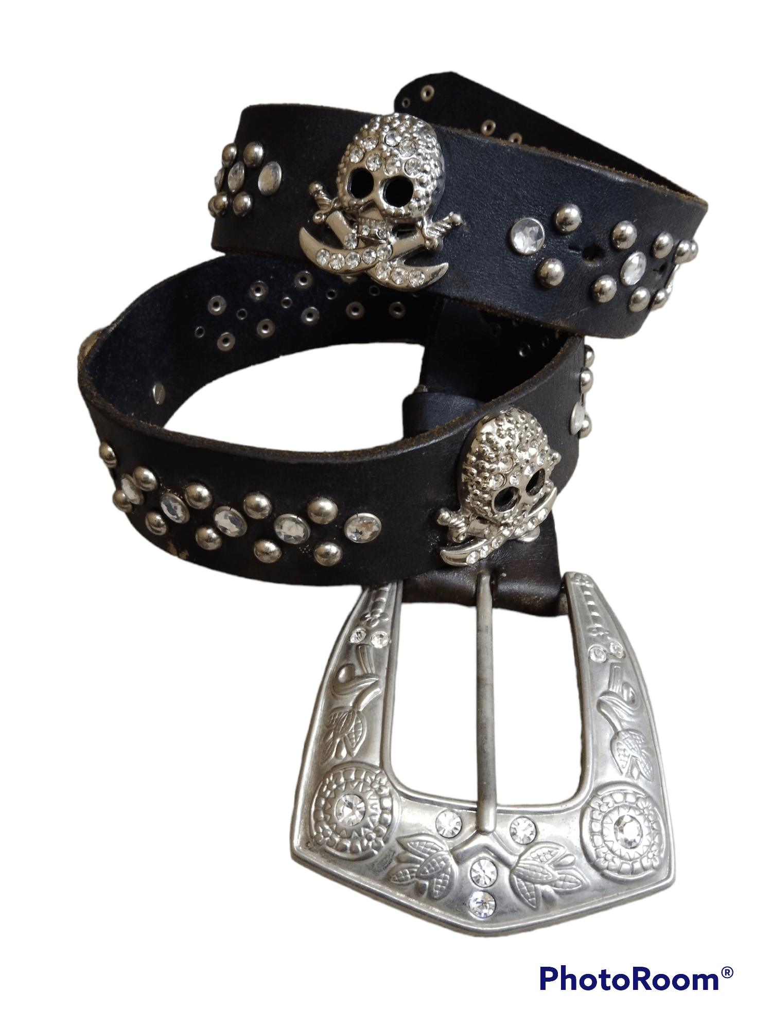 Leather SiCK LEATHER BELT SWAROVSKI SKULL PIRATEs(SIZE 28-33 INCH) Size ONE SIZE - 1 Thumbnail