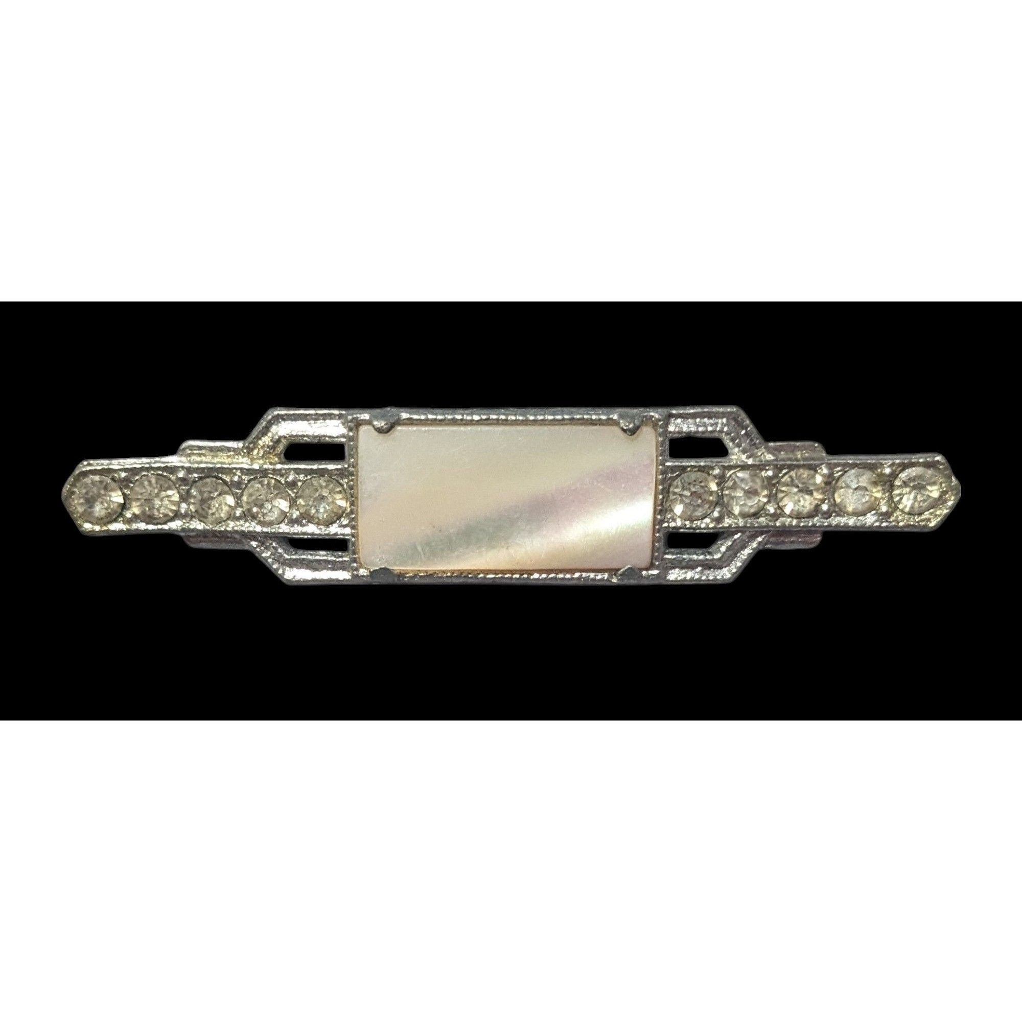 Other Vintage Art Deco Mother Of Pearl Rhinestone Silver Tone Broo Size ONE SIZE - 1 Thumbnail