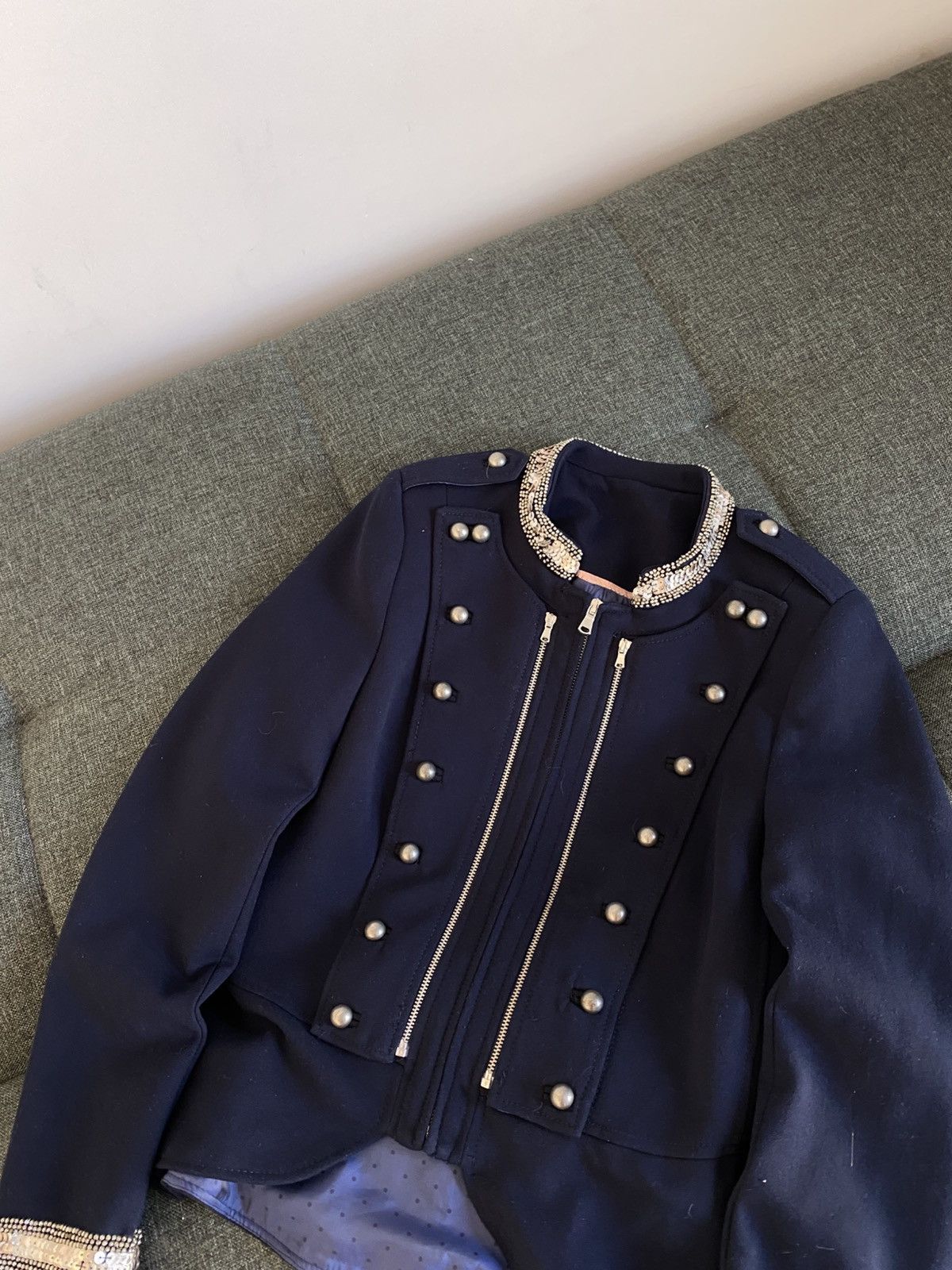 Japanese Brand Vintage Napoleon Jacket Military Rhinestones Y2K Zipper Size M / US 6-8 / IT 42-44 - 3 Thumbnail