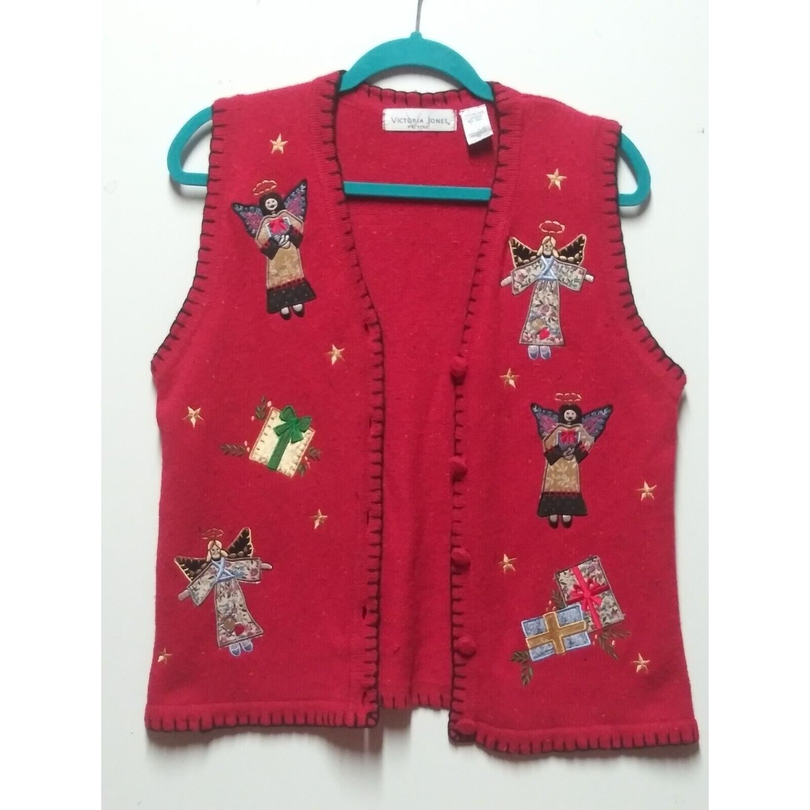 Vintage Victoria Jones Christmas Sweater Vest Red Angels Gift boxes Size L / US 10 / IT 46 - 1 Thumbnail