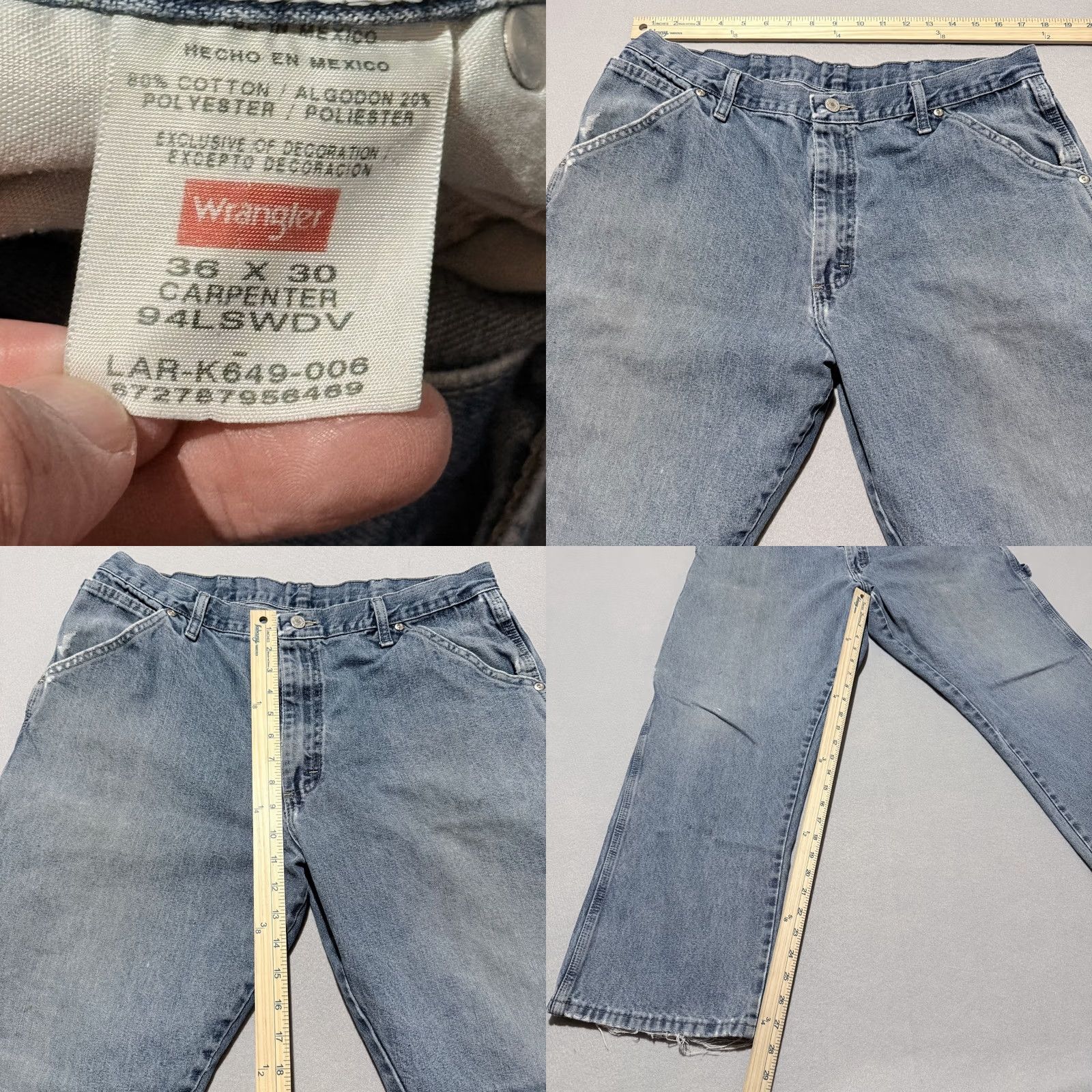 Wrangler Wrangler Carpenter Jeans Men's Blue Denim Mid Rise Straight Zip Fly - 36x30 Size US 36 / EU 52 - 8 Thumbnail