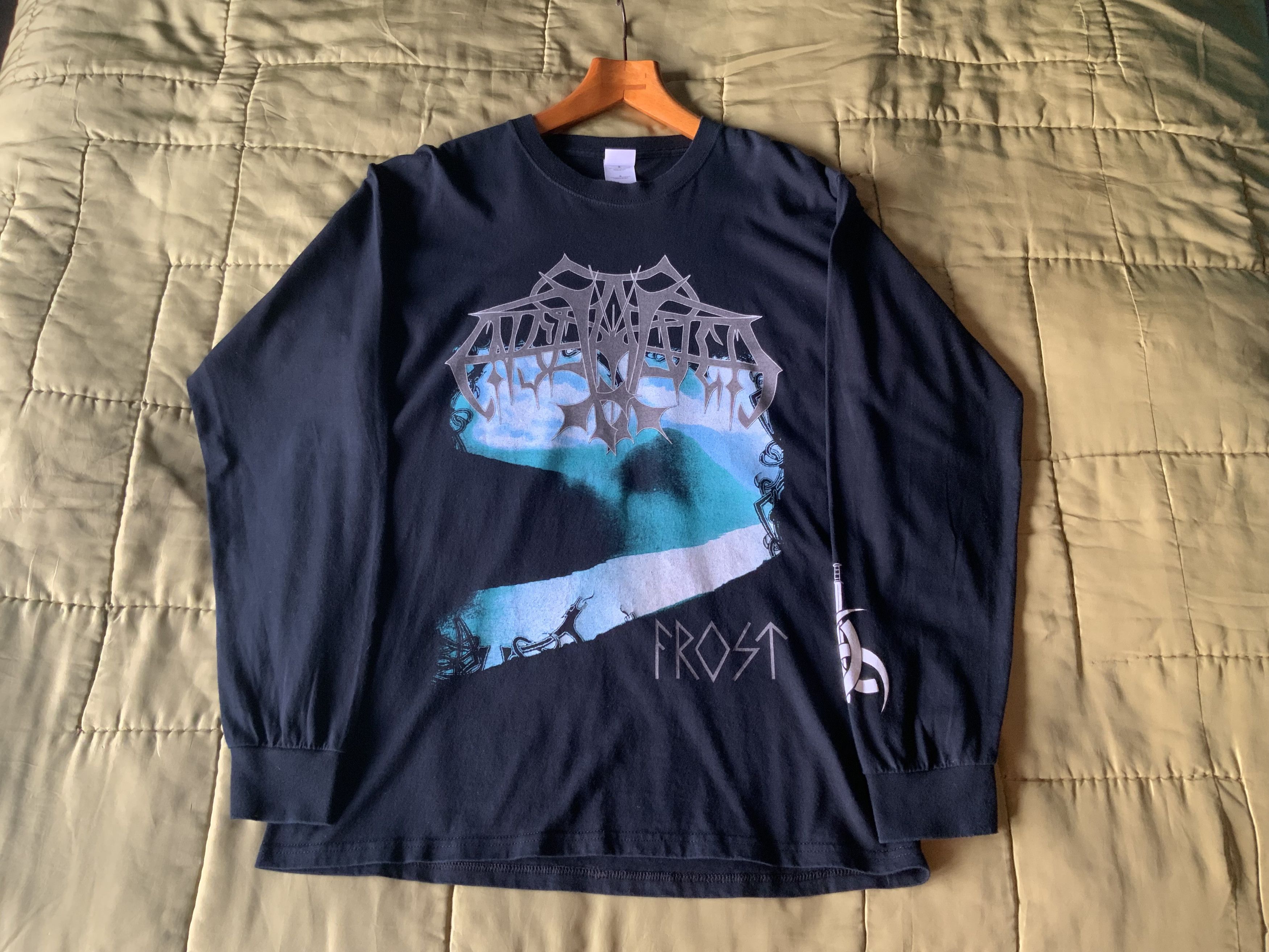image of Gildan 2005 Enslaved Frost Longsleeve Shirt Black Metal, Men's (Size Large)