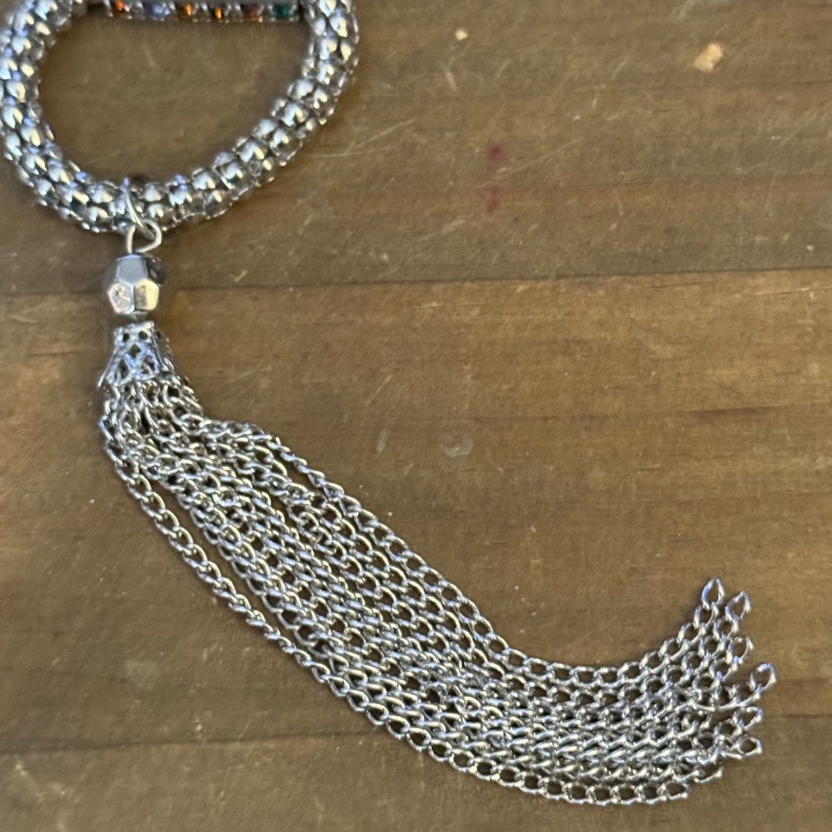 Other Chunky doubled silver multicolor rhinestone tassel necklace Size ONE SIZE - 4 Thumbnail