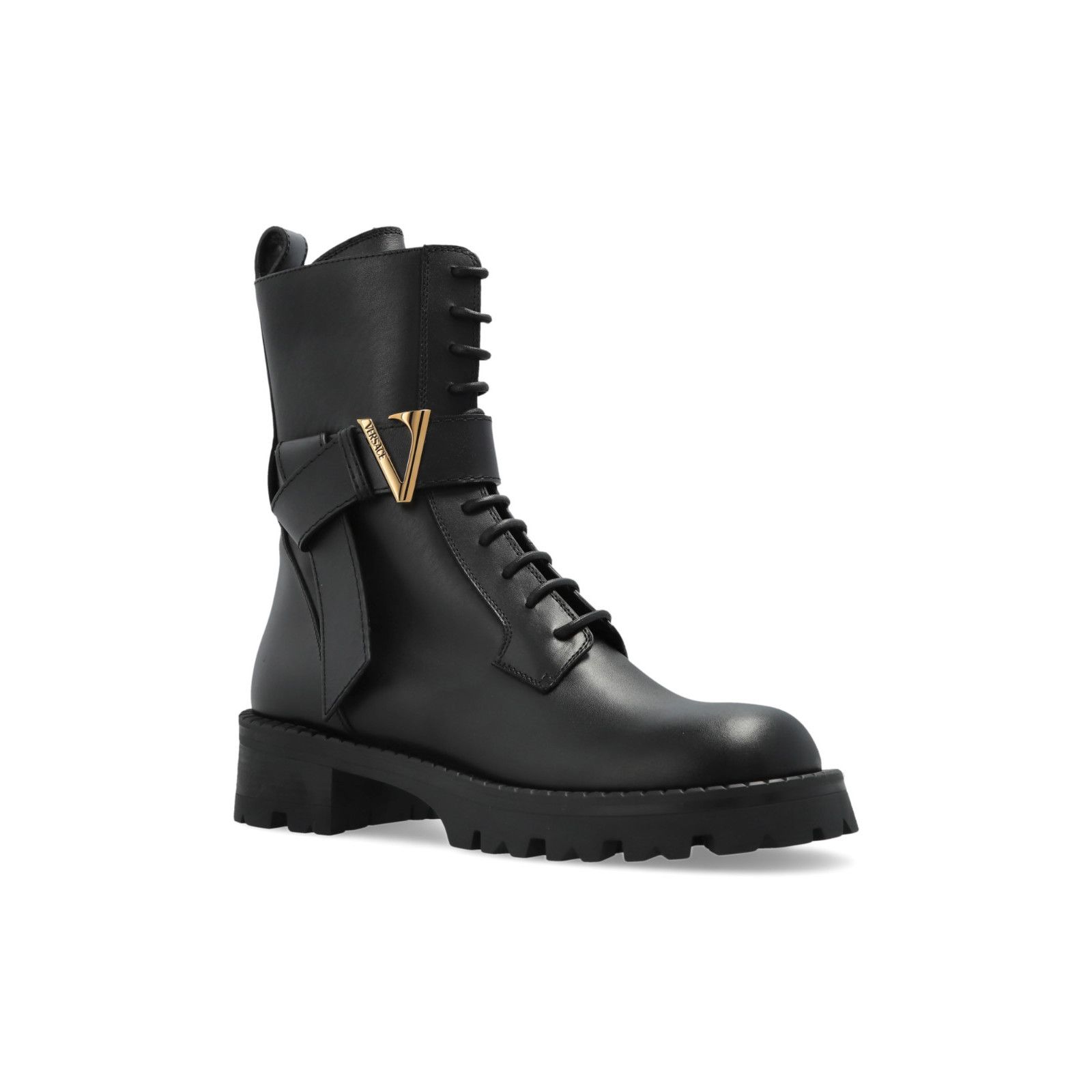 VERSACE Black Leather Ankle Boots New And Authentic (Women's