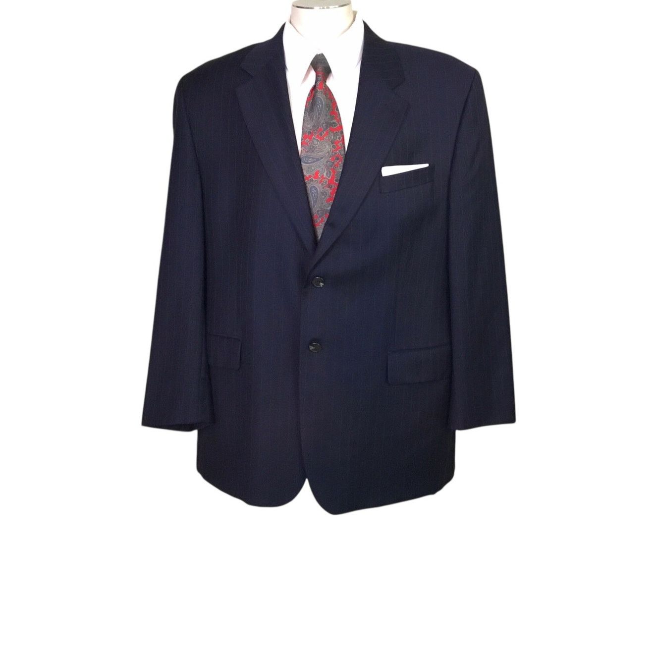 Chaps Ralph Lauren Chaps Navy Blue Pinstripe Suit Coat 46 Regular Size US XL / EU 56 / 4 - 1 Thumbnail